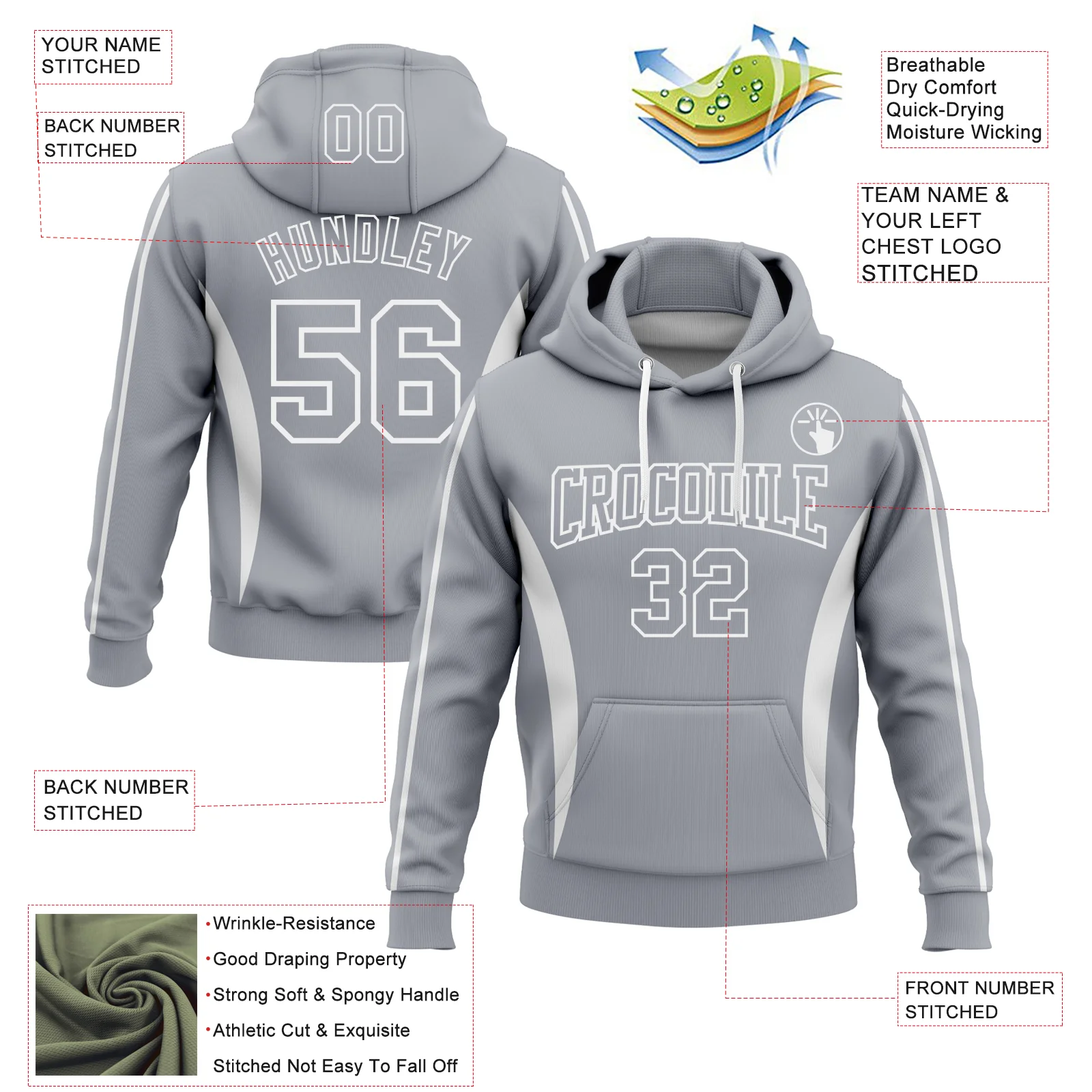 Custom Stitched Gray White 3D Pattern Design Color Blocking Stripe Sports Pullover Sweatshirt Hoodie