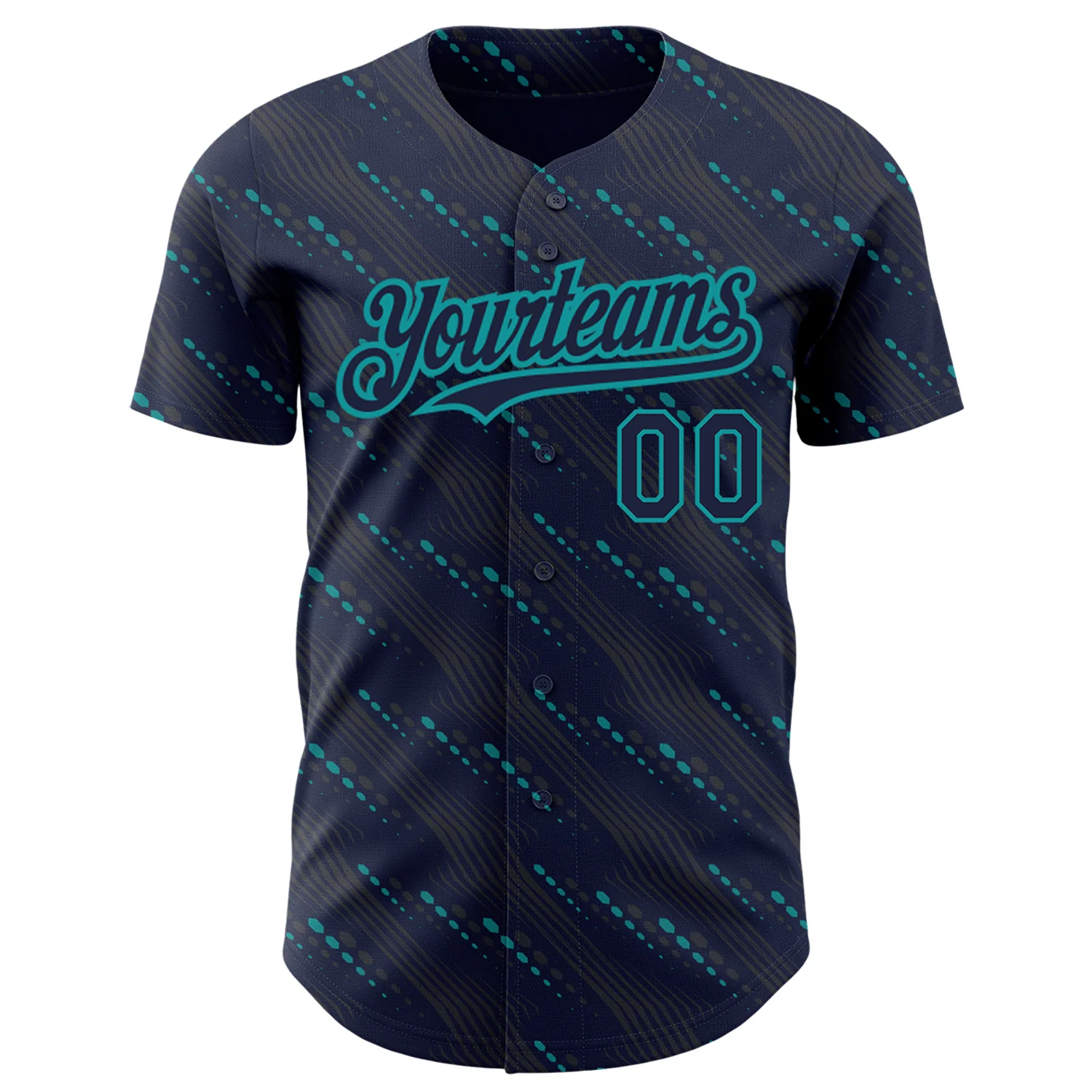 Custom Navy Teal 3D Pattern Design Slant Lines Authentic Baseball Jersey