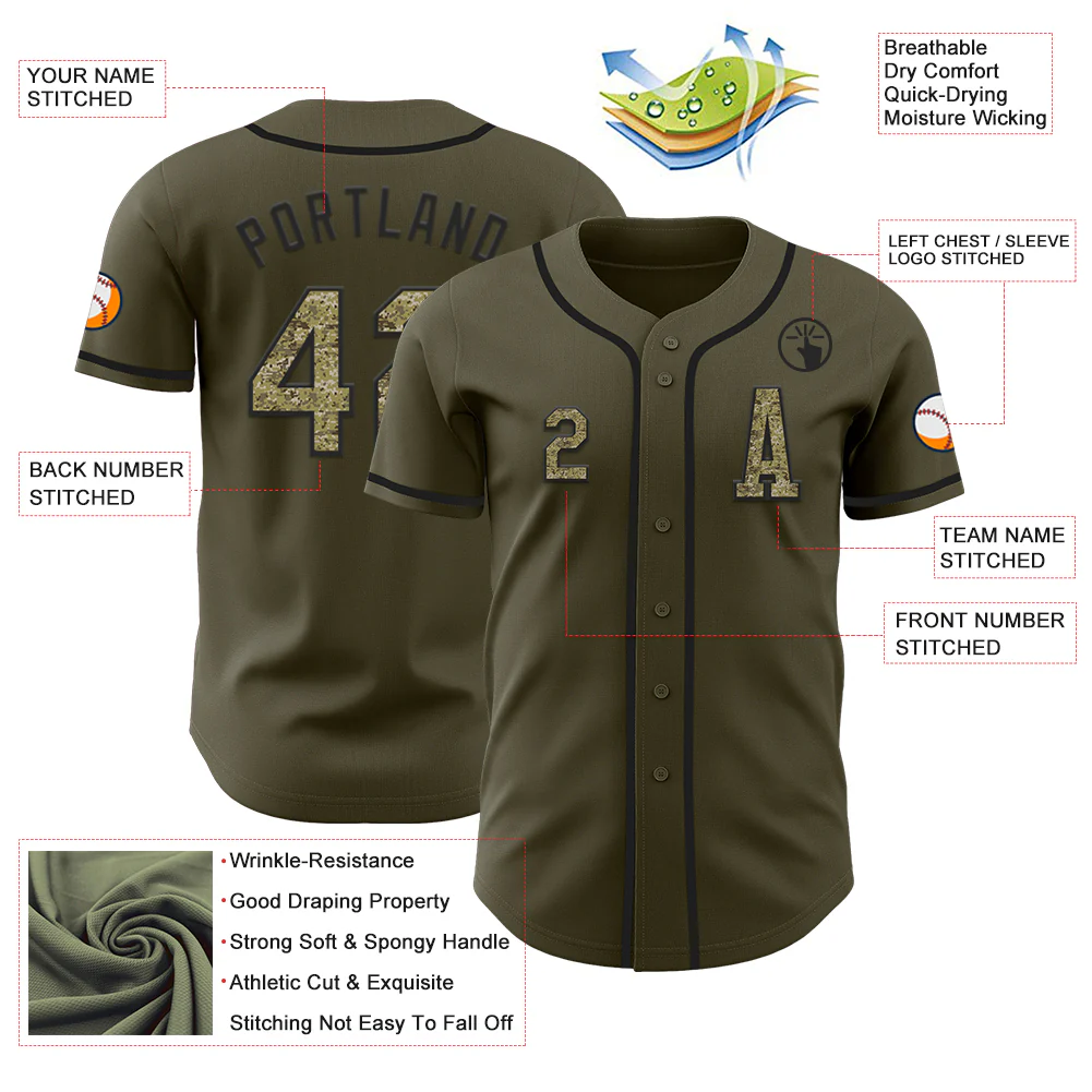 Custom Olive Camo-Black Authentic Salute To Service Baseball Jersey