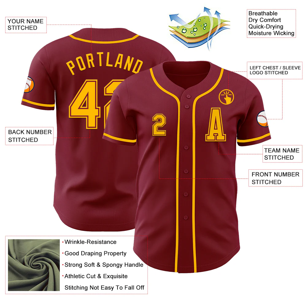 Custom Crimson Gold Authentic Baseball Jersey