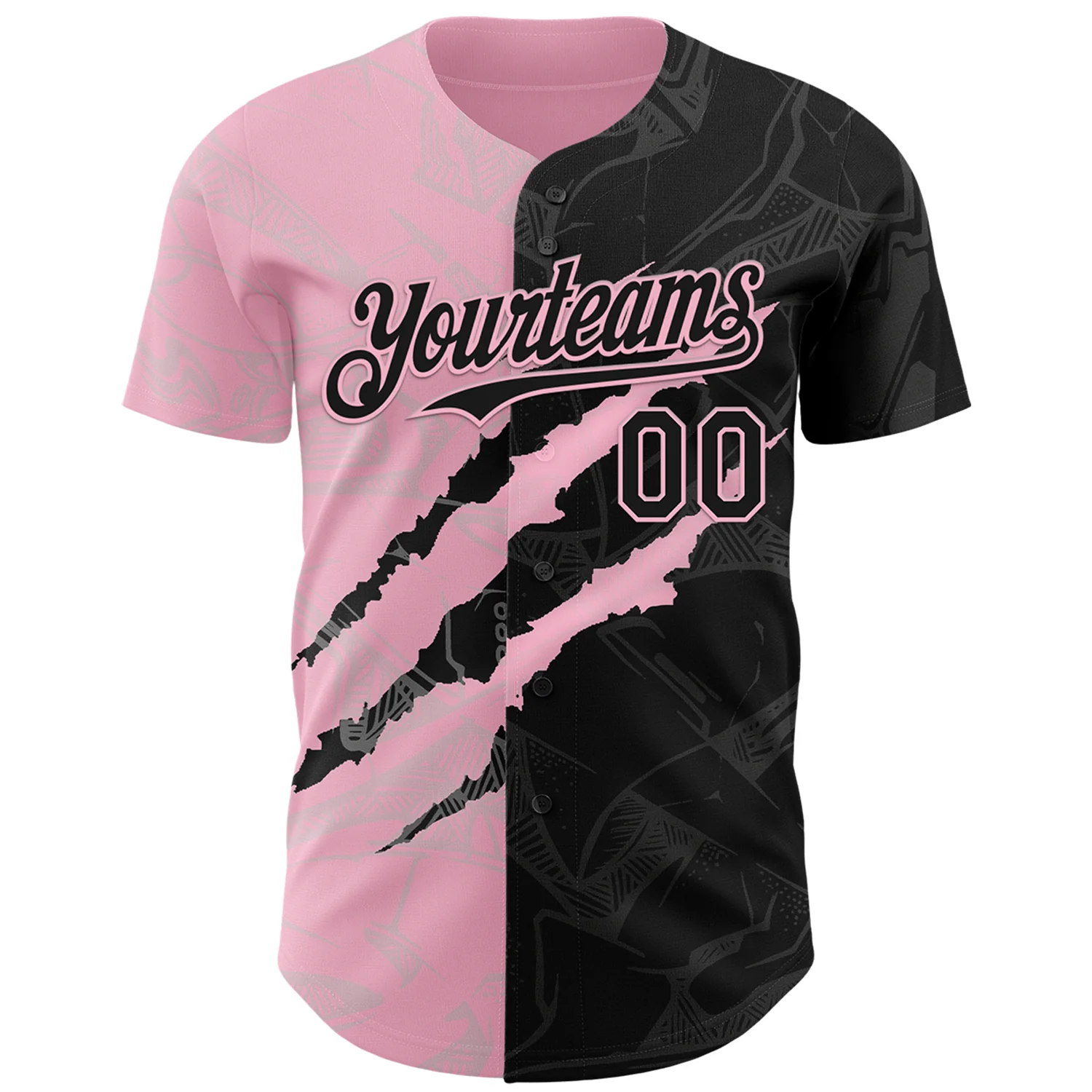 Custom Graffiti Pattern Black-Light Pink 3D Scratch Authentic Baseball Jersey