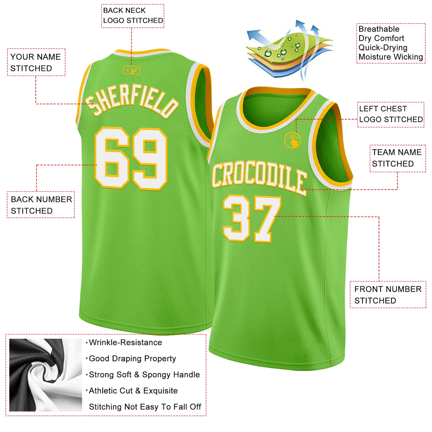 Custom Neon Green White-Gold Authentic Basketball Jersey
