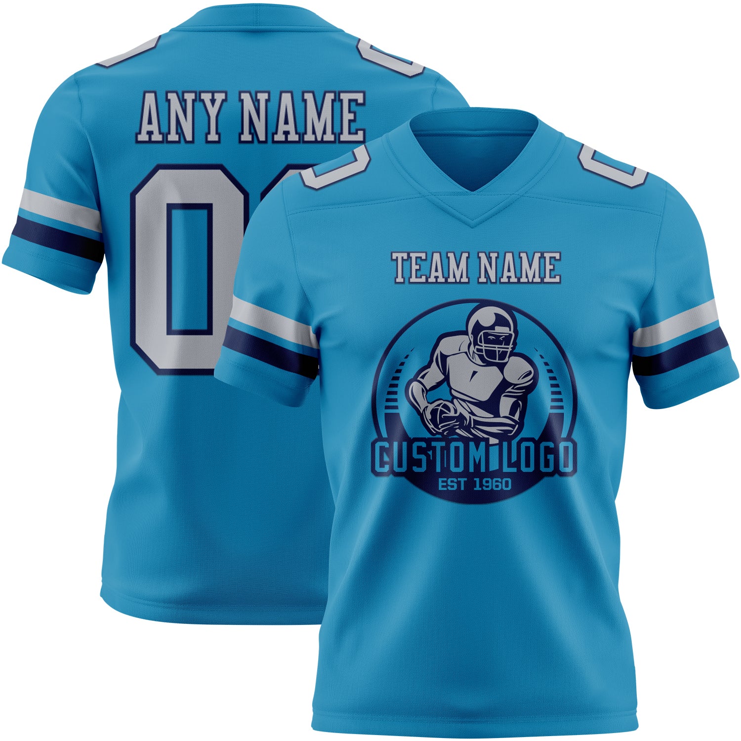 Custom Panther Blue Gray-Navy Authentic Football Jersey