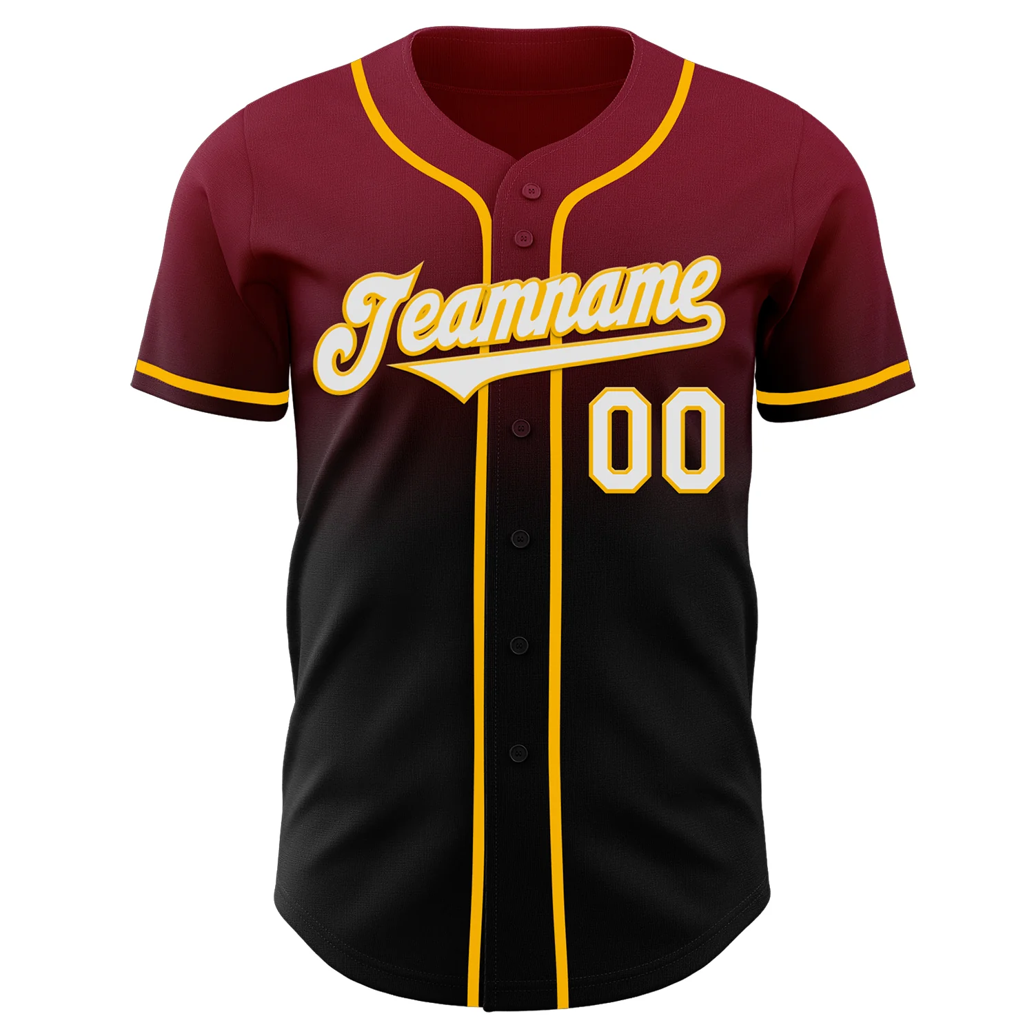 Custom Crimson Black-Gold Authentic Fade Fashion Baseball Jersey