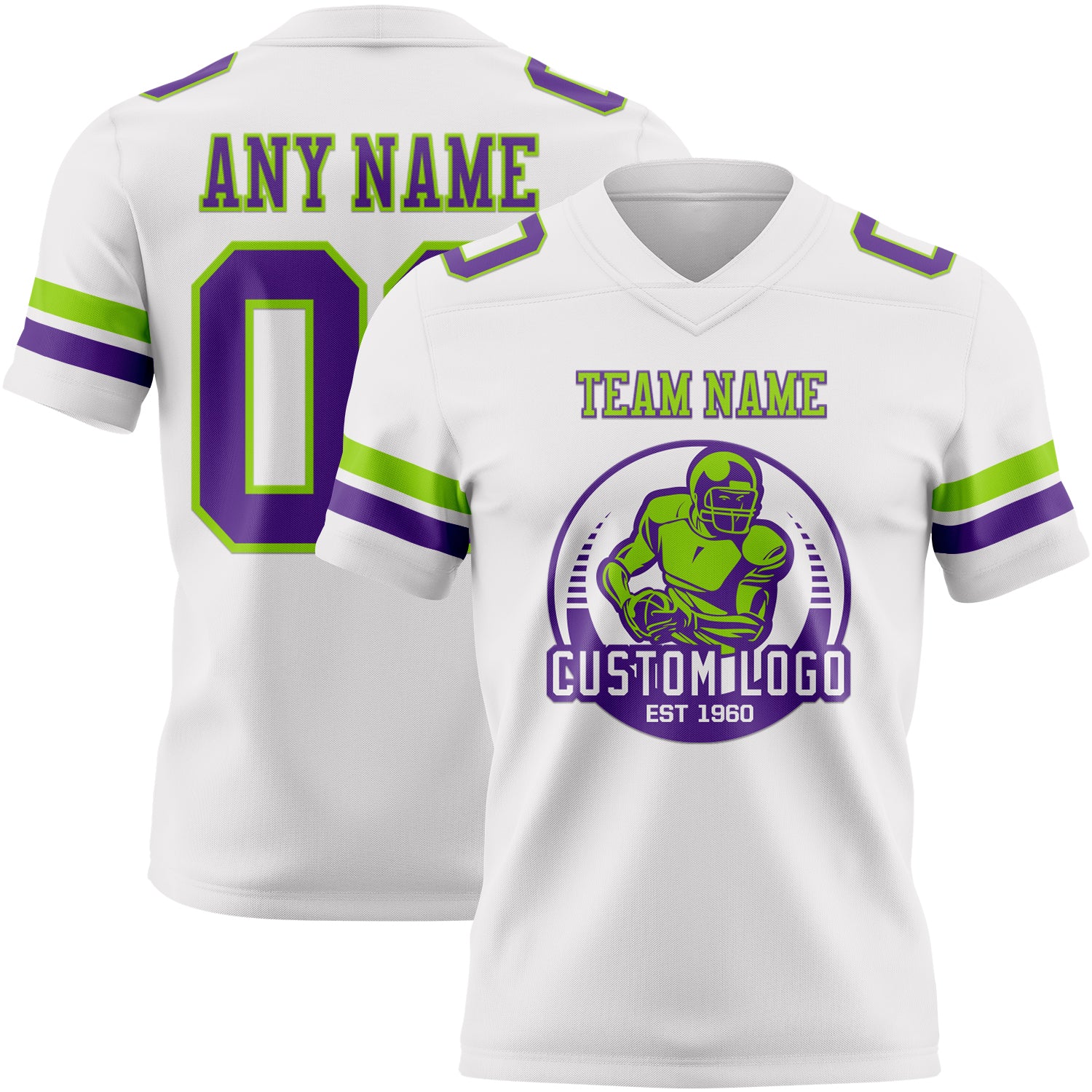 Custom White Purple-Neon Green Authentic Football Jersey