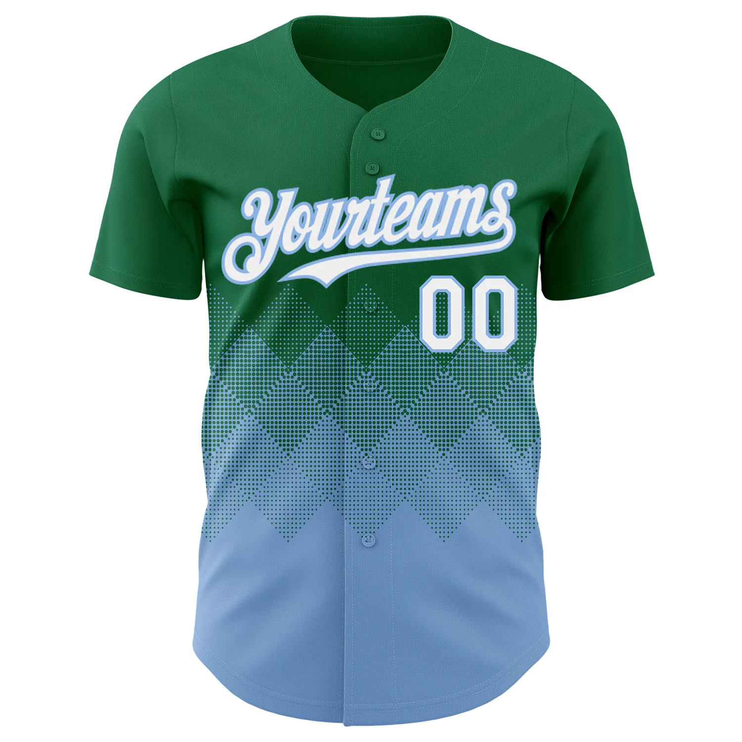 Custom Kelly Green White-Light Blue 3D Gradient Square Shape Authentic Baseball Jersey