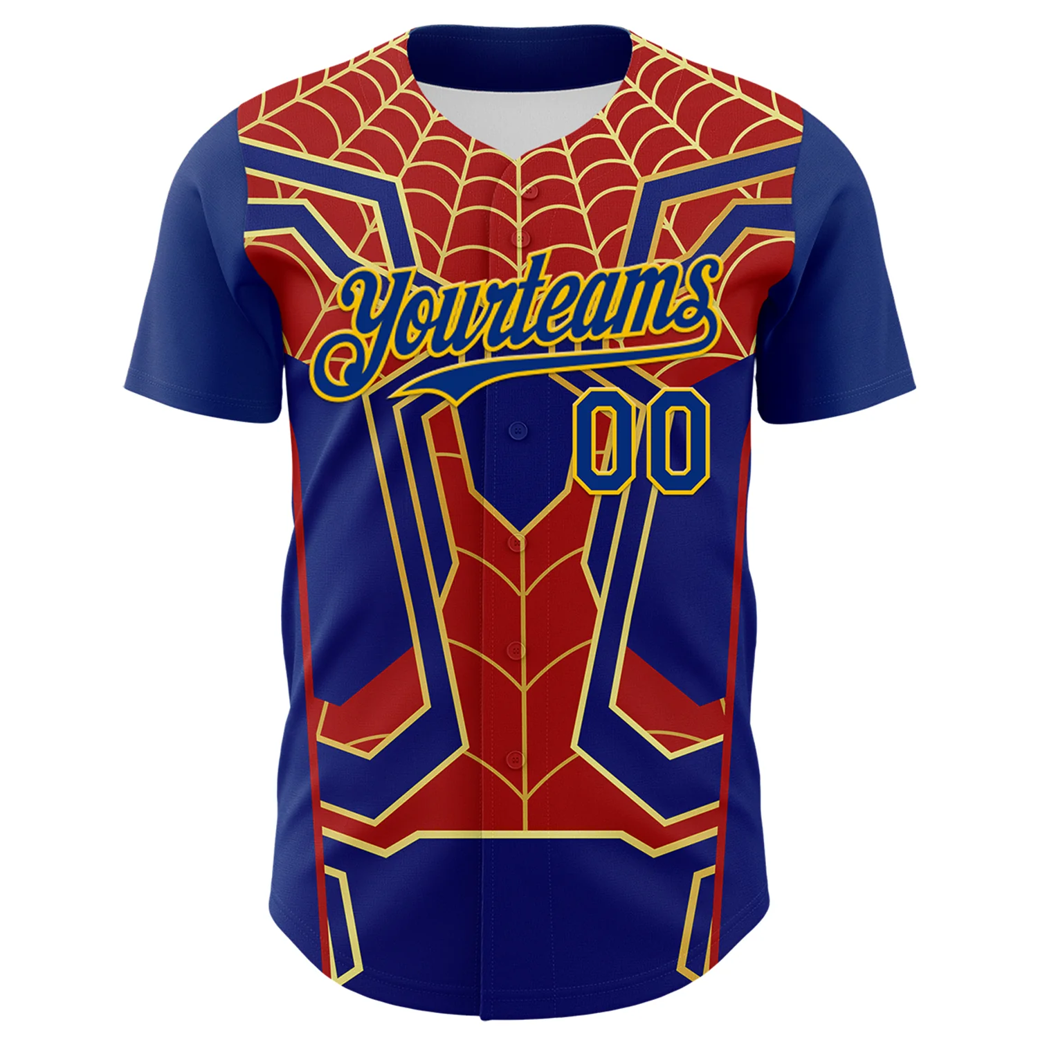 Custom Royal Yellow 3D Pattern Design Superhero Spiderman Authentic Baseball Jersey