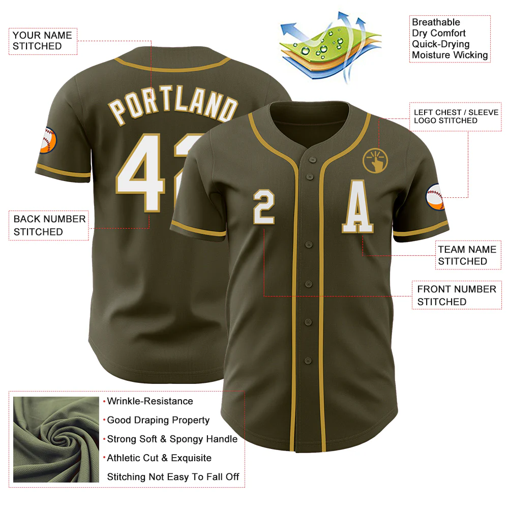 Custom Olive White-Old Gold Authentic Salute To Service Baseball Jersey