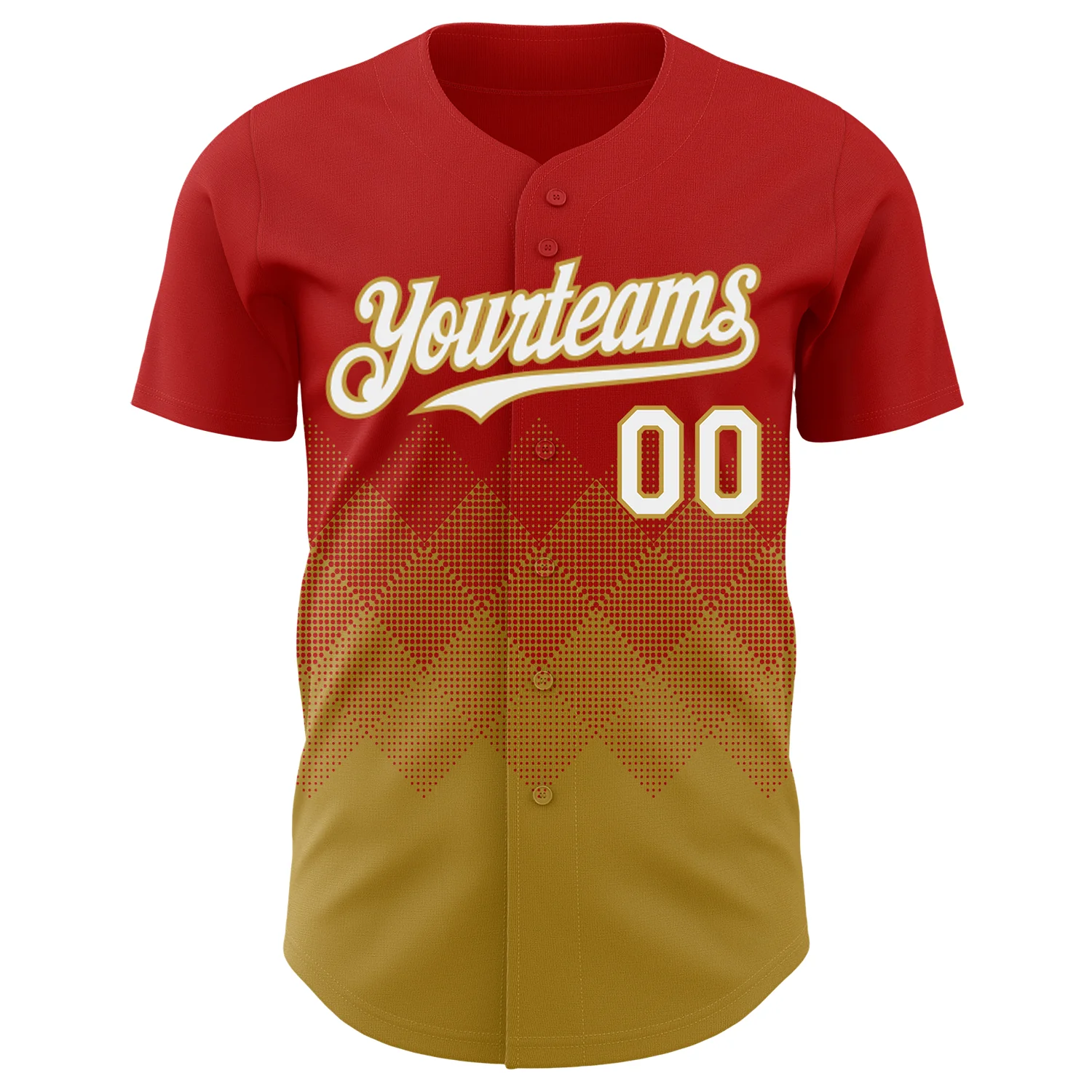 Custom Red White-Old Gold 3D Gradient Square Shape Authentic Baseball Jersey