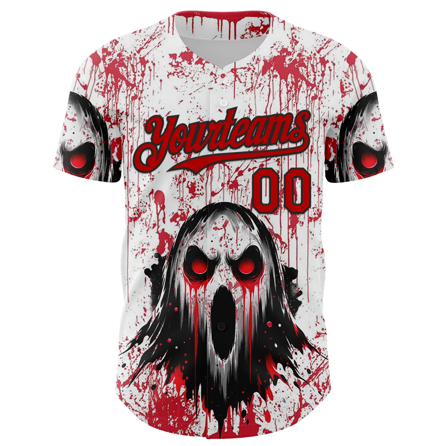 Custom White Red-Black 3D Halloween Creepy Blood Horror Authentic Baseball Jersey