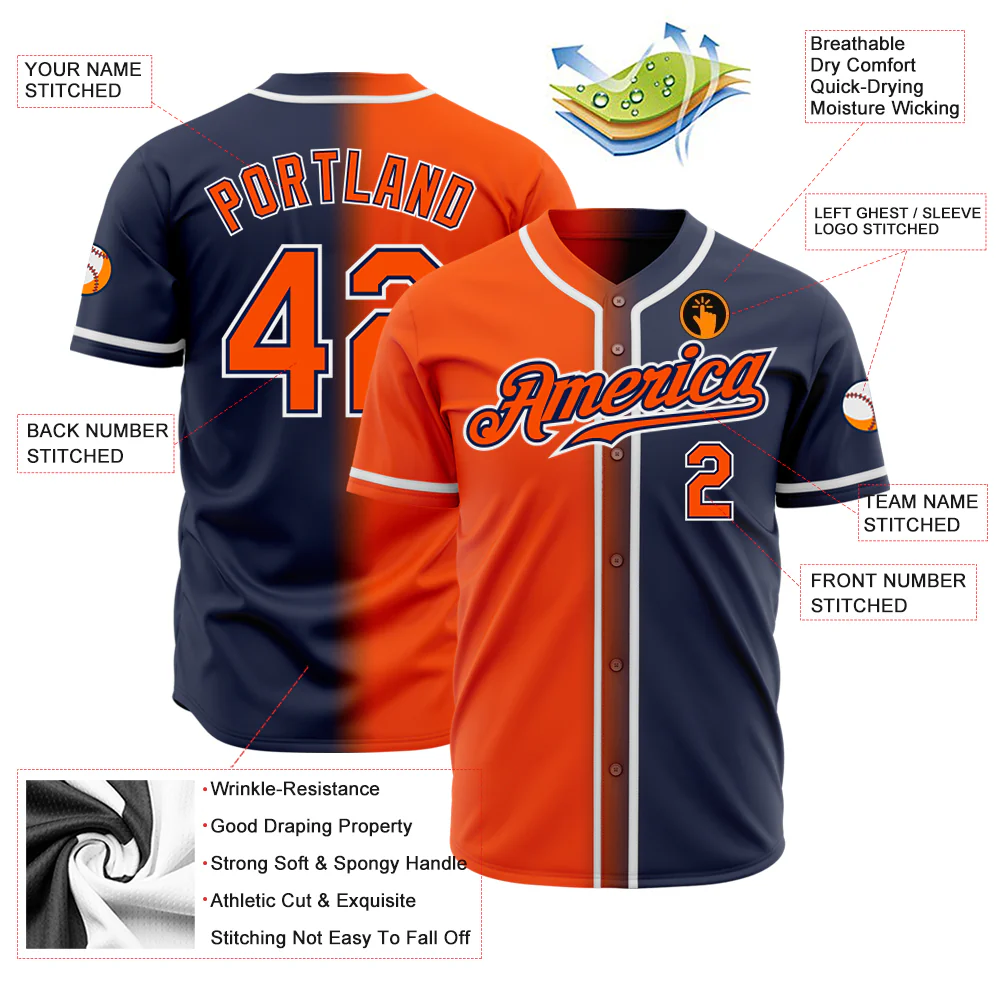Custom Navy Orange-White Authentic Gradient Fashion Baseball Jersey