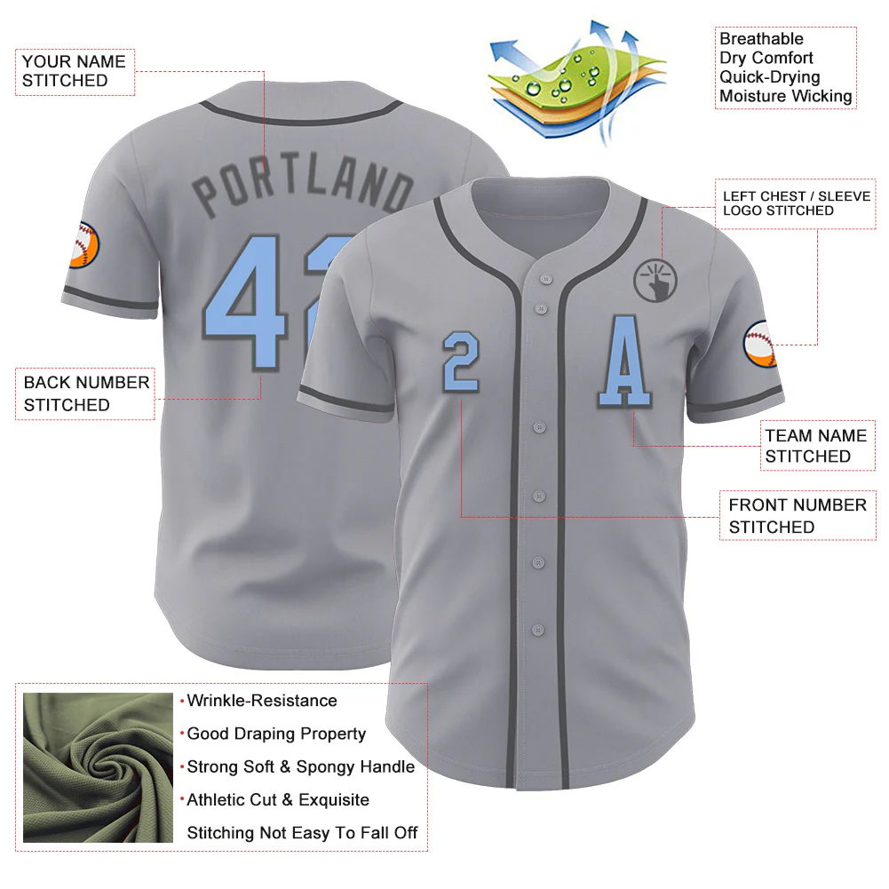 Custom Gray Light Blue-Steel Gray Authentic Baseball Jersey