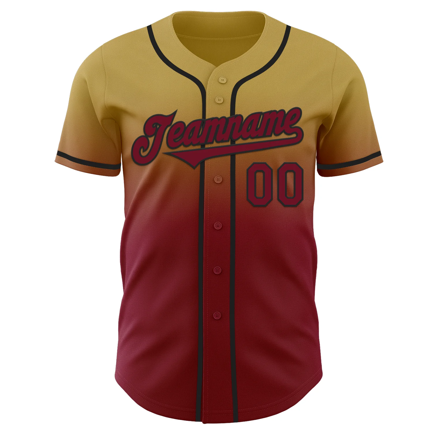 Custom Old Gold Crimson-Black Authentic Fade Fashion Baseball Jersey