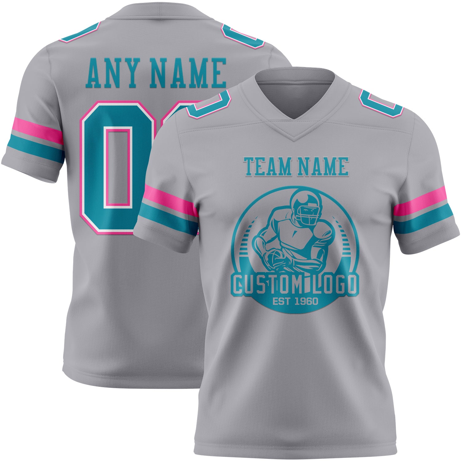 Custom Gray Teal White-Pink Authentic Football Jersey