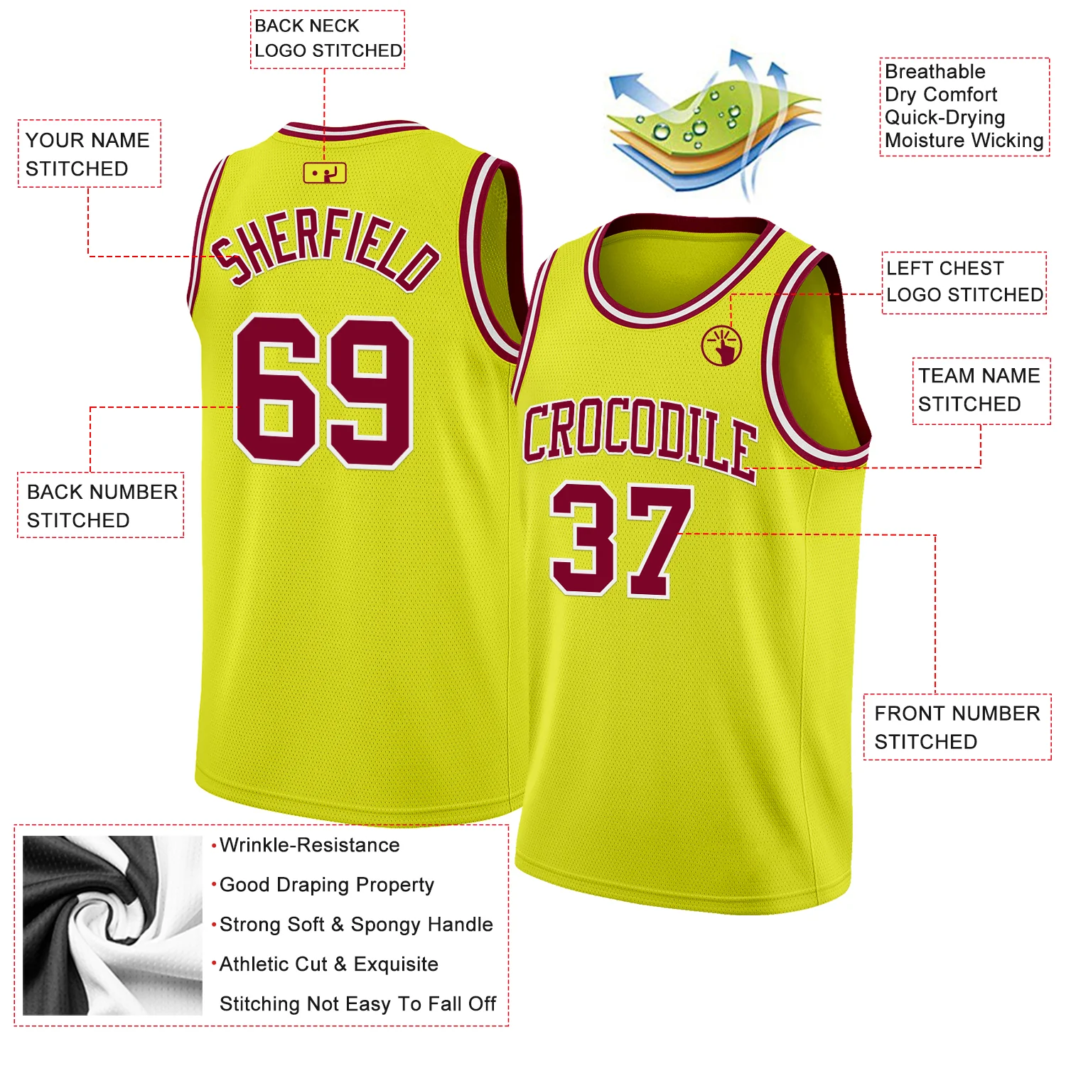 Custom Neon Yellow Maroon-White Authentic Basketball Jersey
