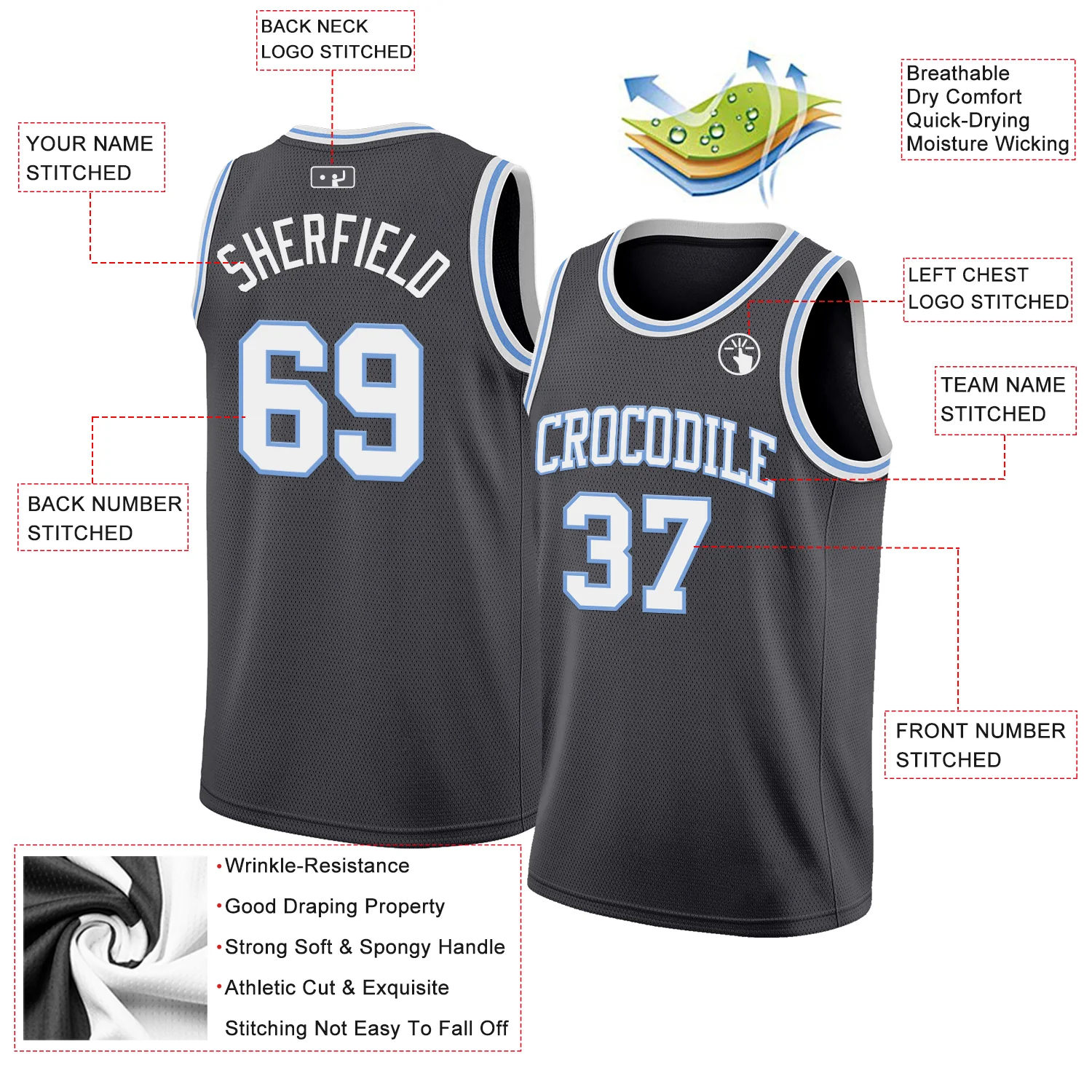 Custom Steel Gray White-Light Blue Authentic Basketball Jersey