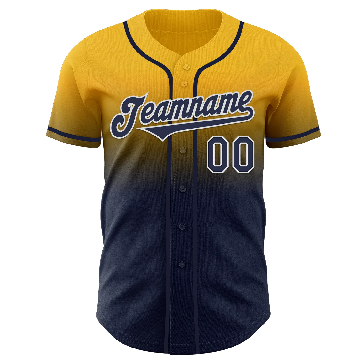 Custom Gold Navy-White Authentic Fade Fashion Baseball Jersey