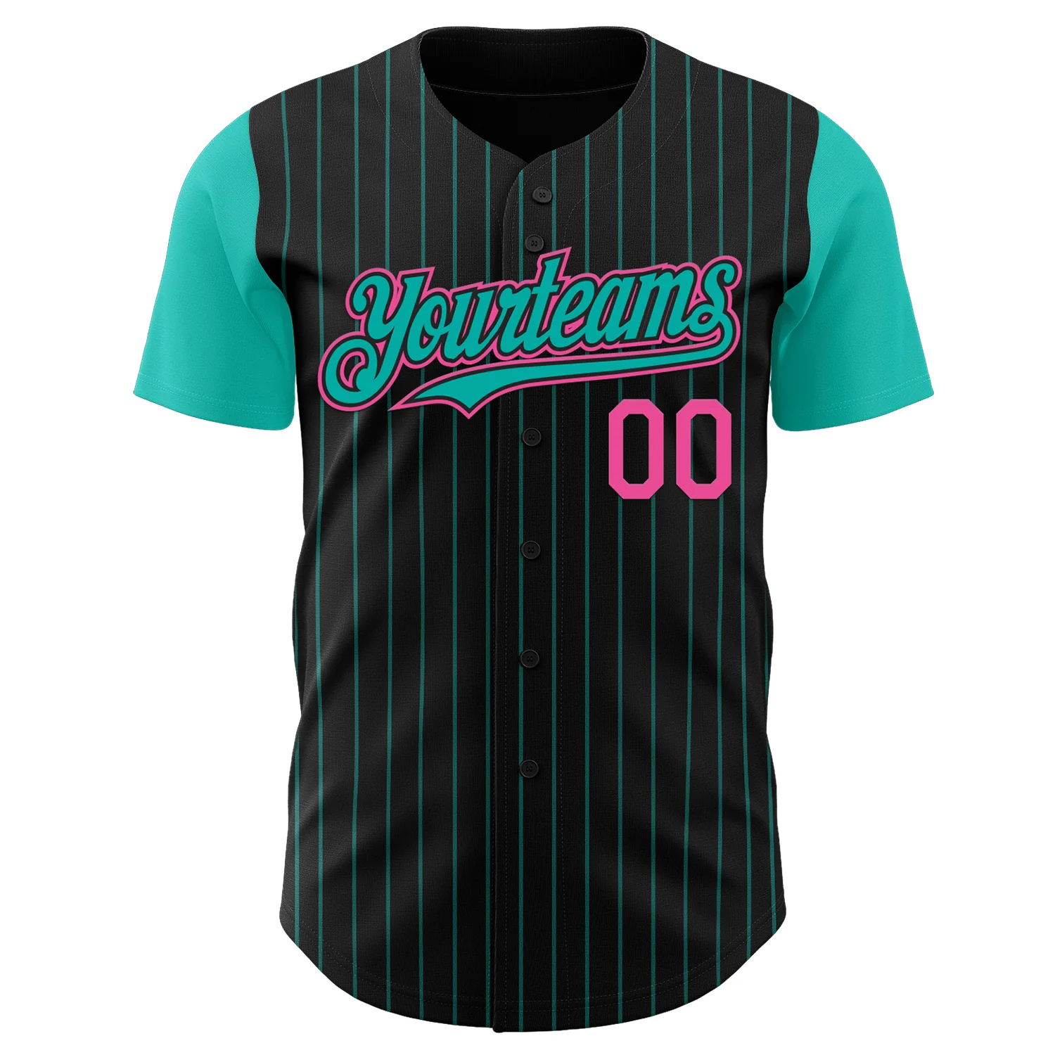 Custom Black Aqua Pinstripe Pink Authentic Two Tone Baseball Jersey