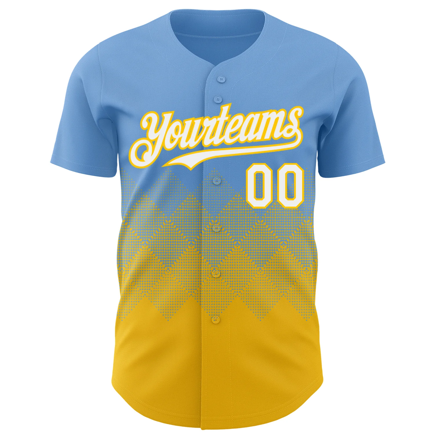 Custom Light Blue White-Yellow 3D Gradient Square Shape Authentic Baseball Jersey