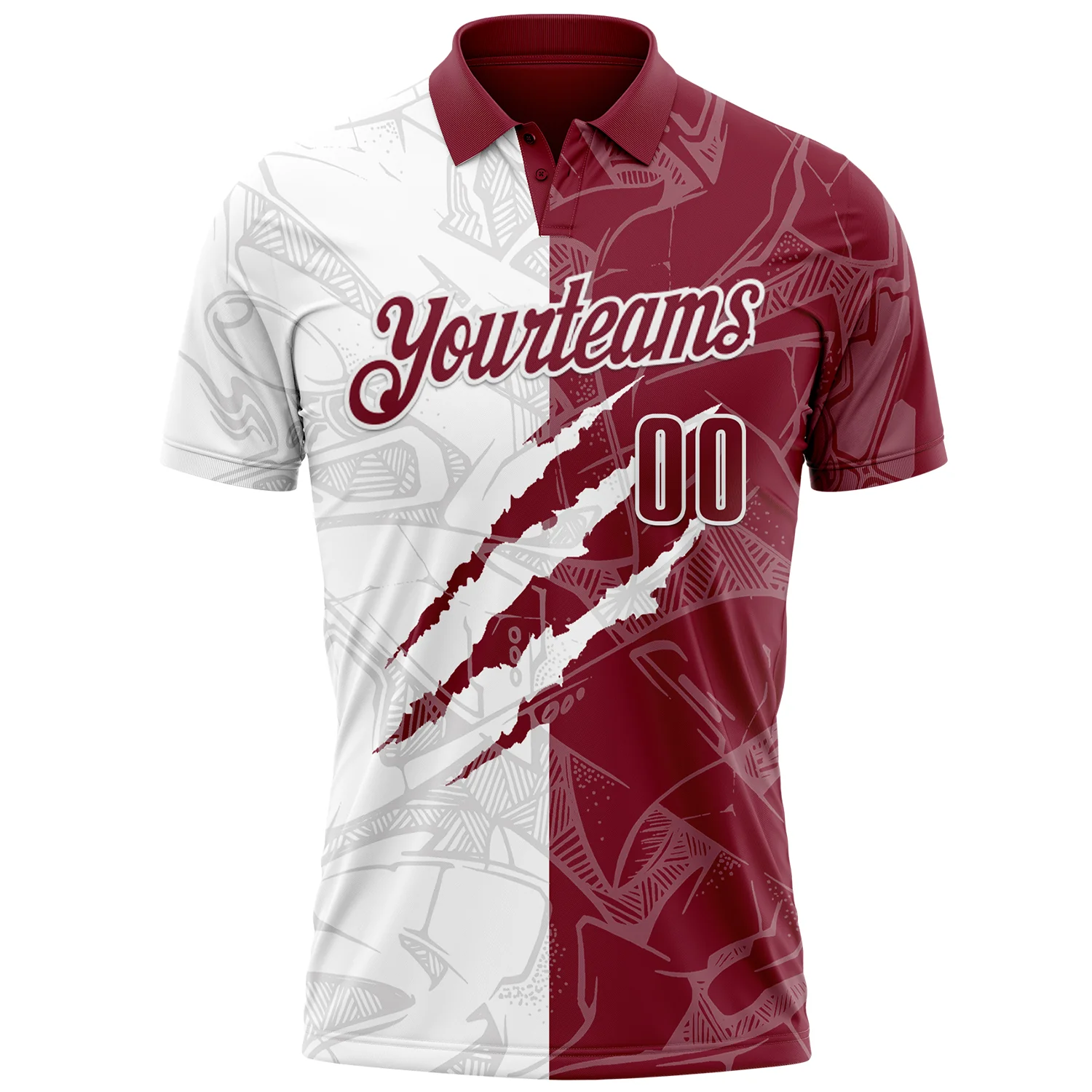 Custom Graffiti Pattern Crimson-White 3D Scratch Performance Polo Shirt