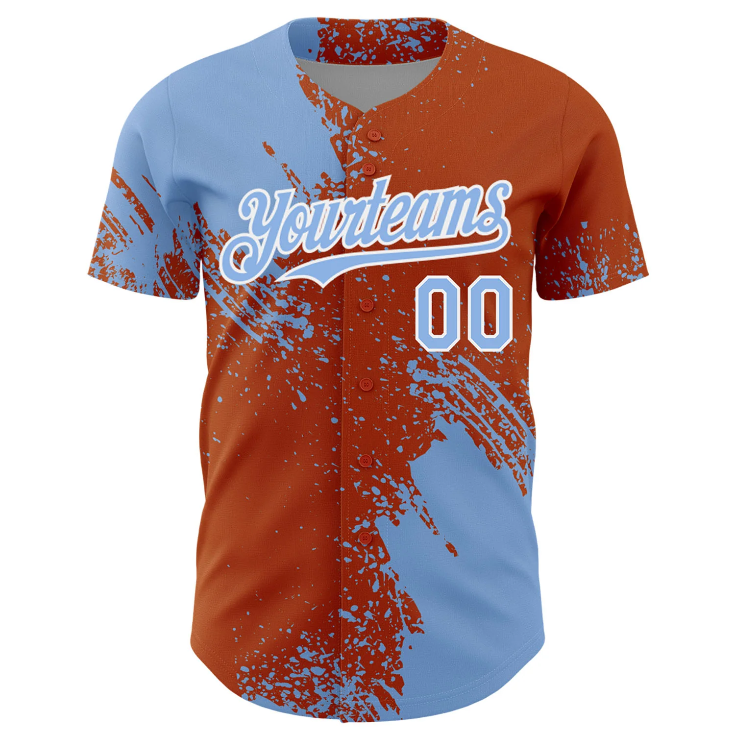 Custom Light Blue Texas Orange-White 3D Pattern Design Abstract Brush Stroke Authentic Baseball Jersey