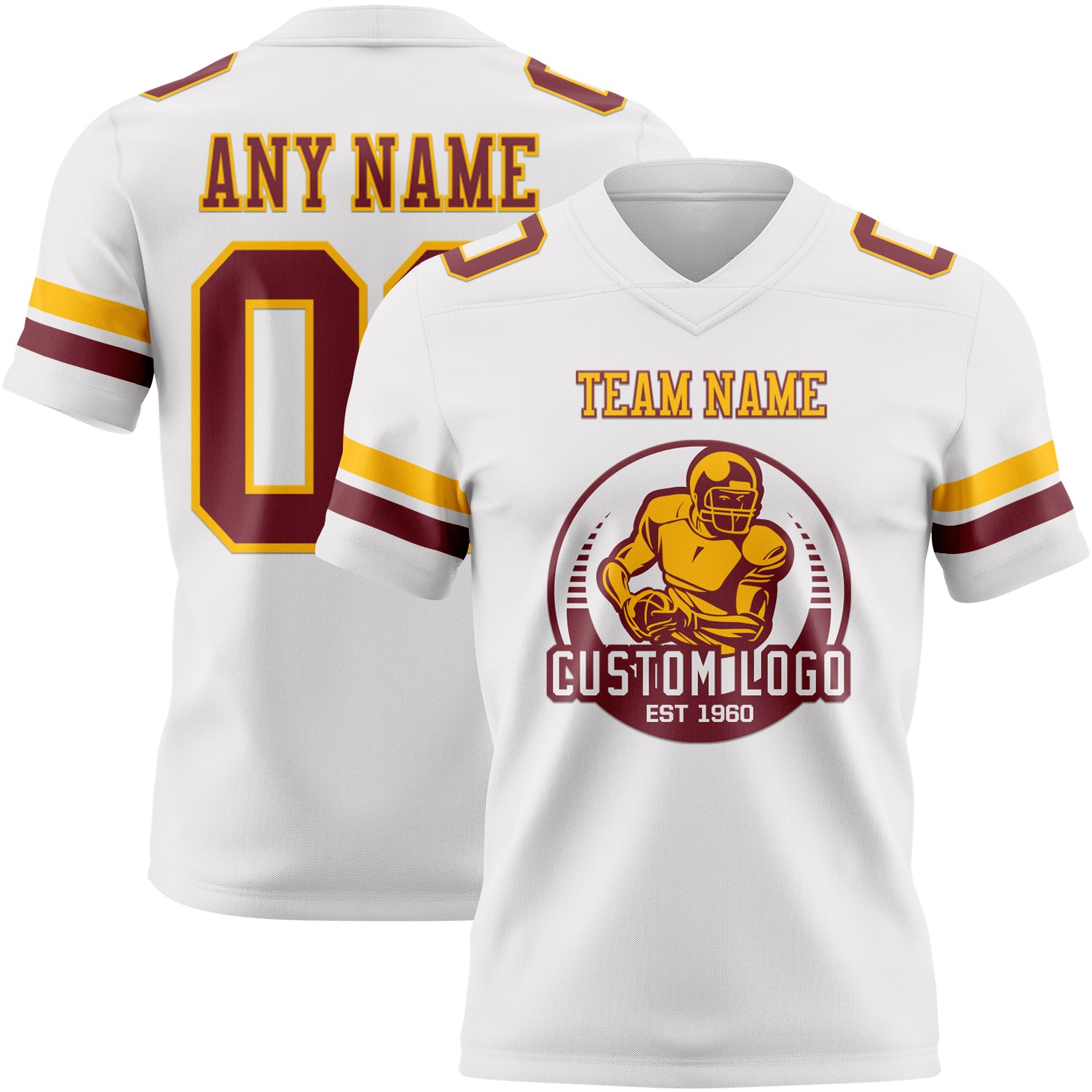 Custom White Burgundy-Gold Authentic Football Jersey