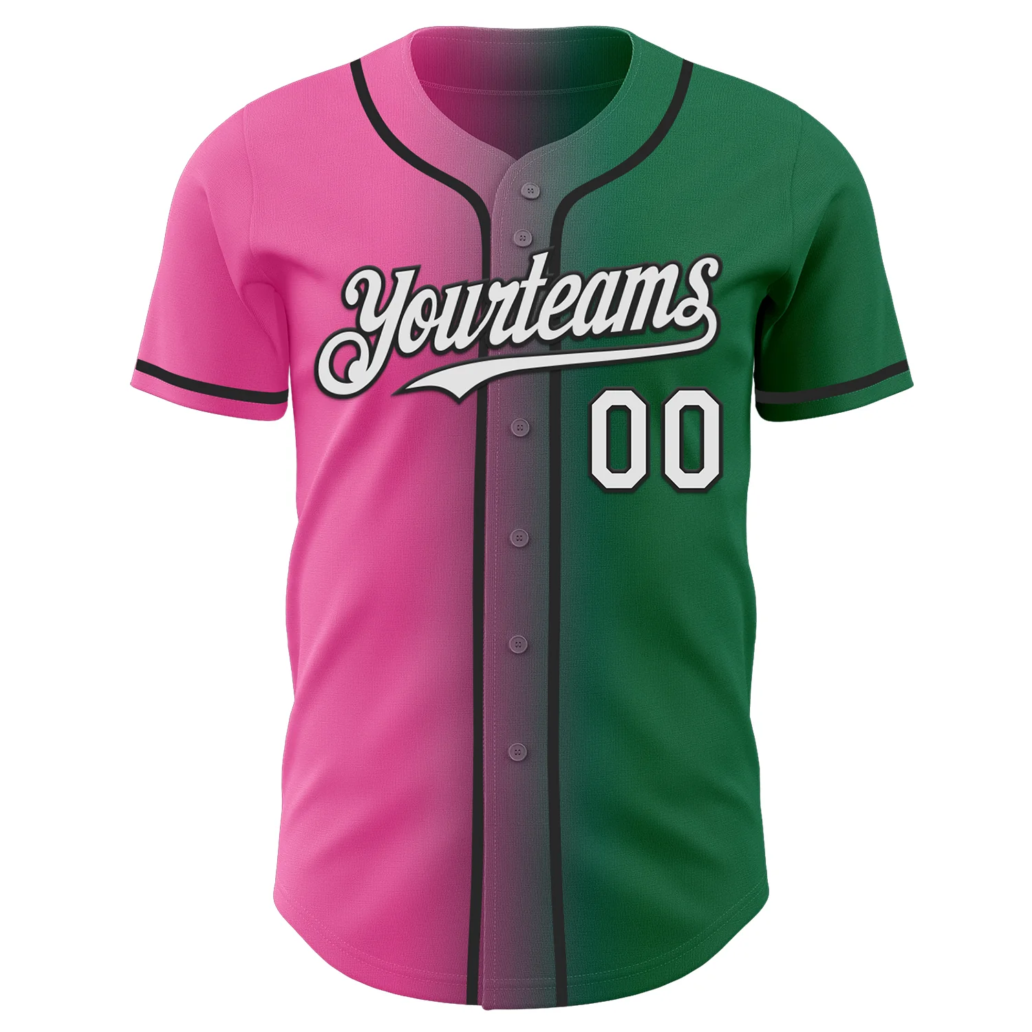 Custom Kelly Green White Pink-Black Authentic Gradient Fashion Baseball Jersey