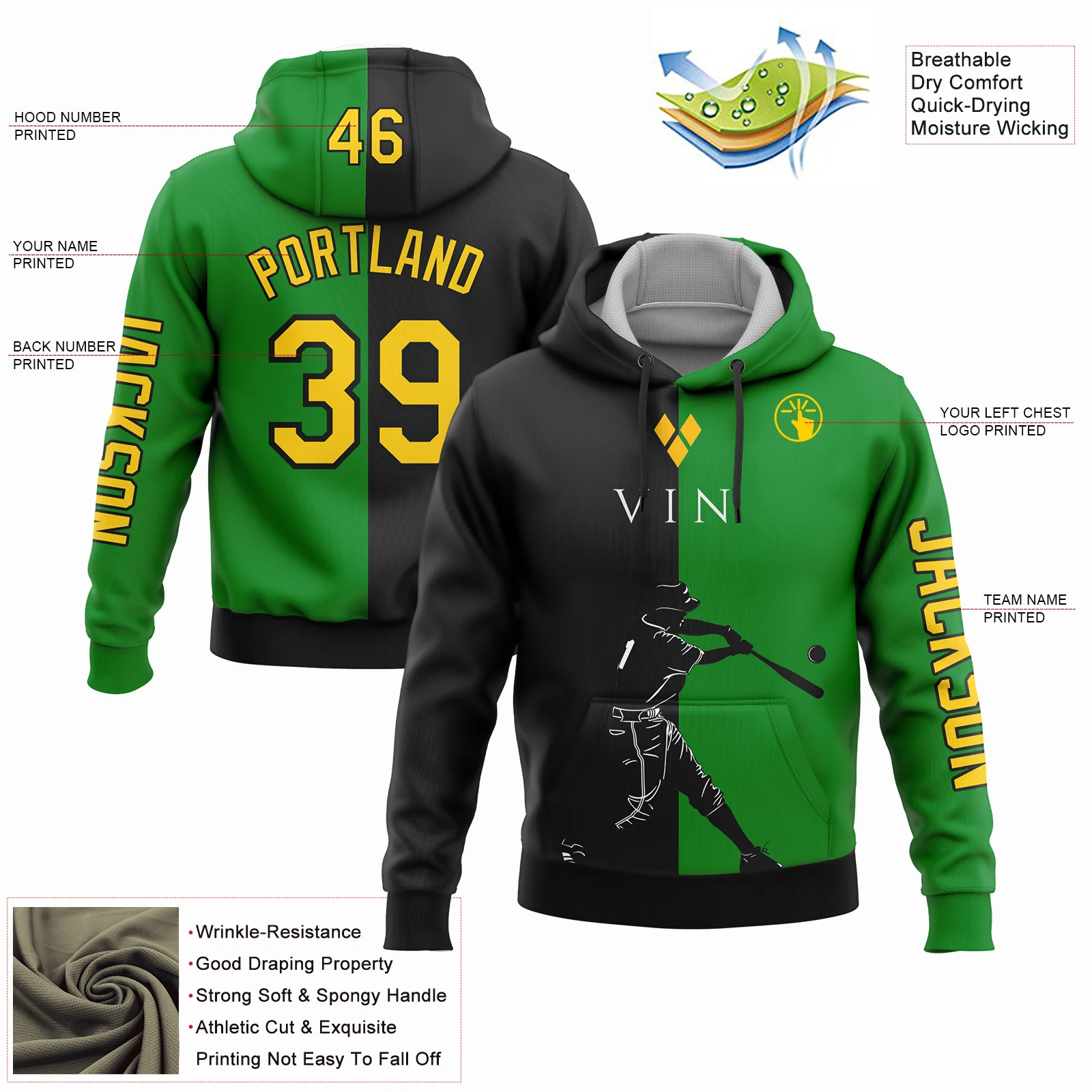 Custom Grass Green Gold-Black 3D Saint Vincent And The Grenadines Flag Sports Pullover Sweatshirt Hoodie