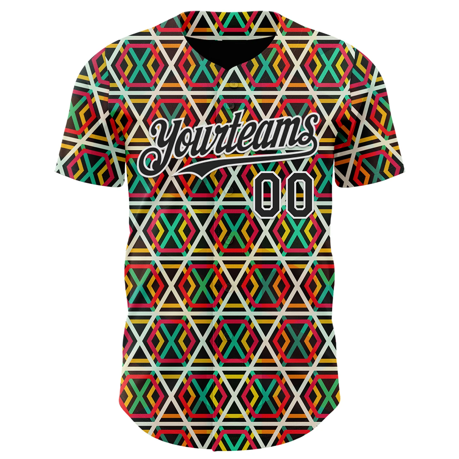 Custom Black Red Green Yellow-White 3D Pattern Design Black History Month African Ethnicity Style Abstract Geometric Authentic Baseball Jersey