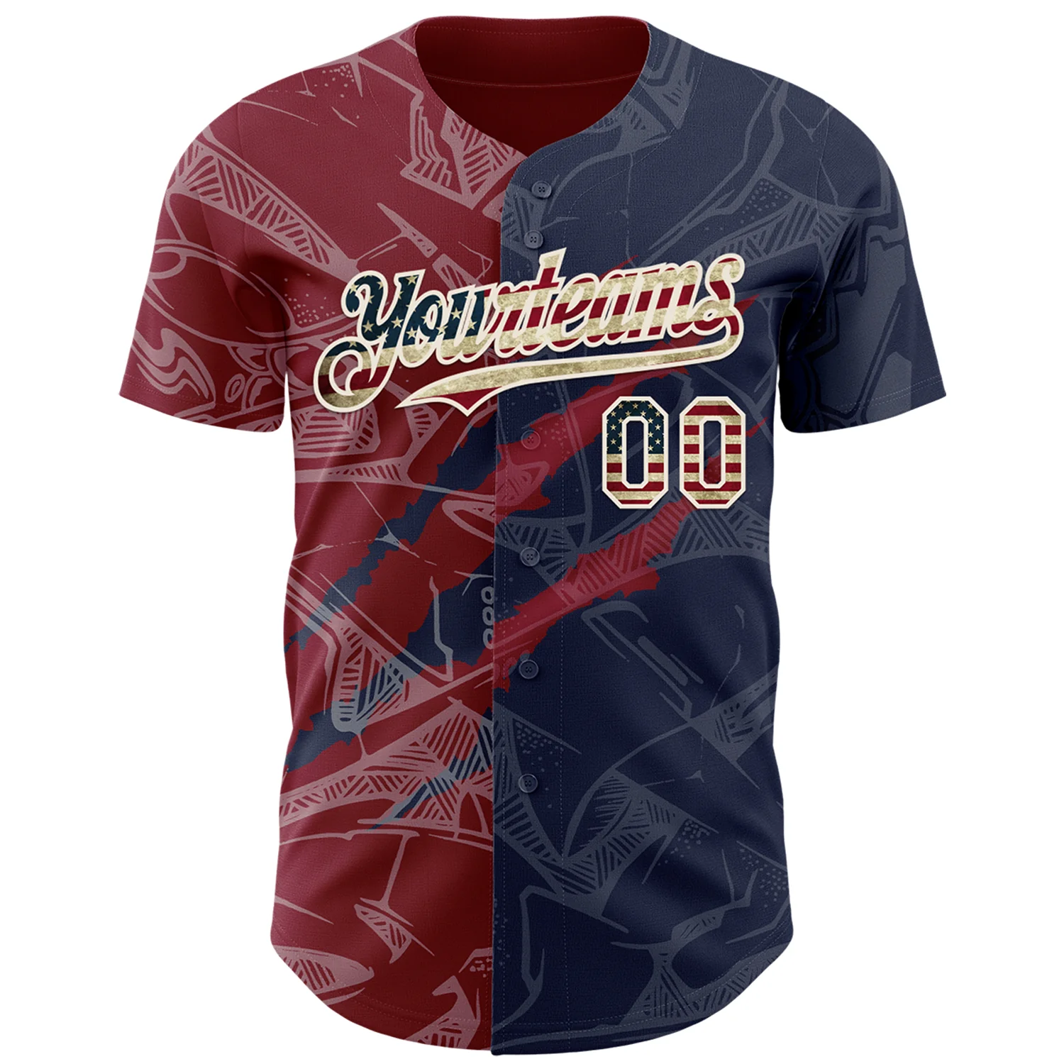 Custom Graffiti Pattern Vintage USA Flag Navy Crimson-Cream 3D Scratch Authentic Baseball Jersey