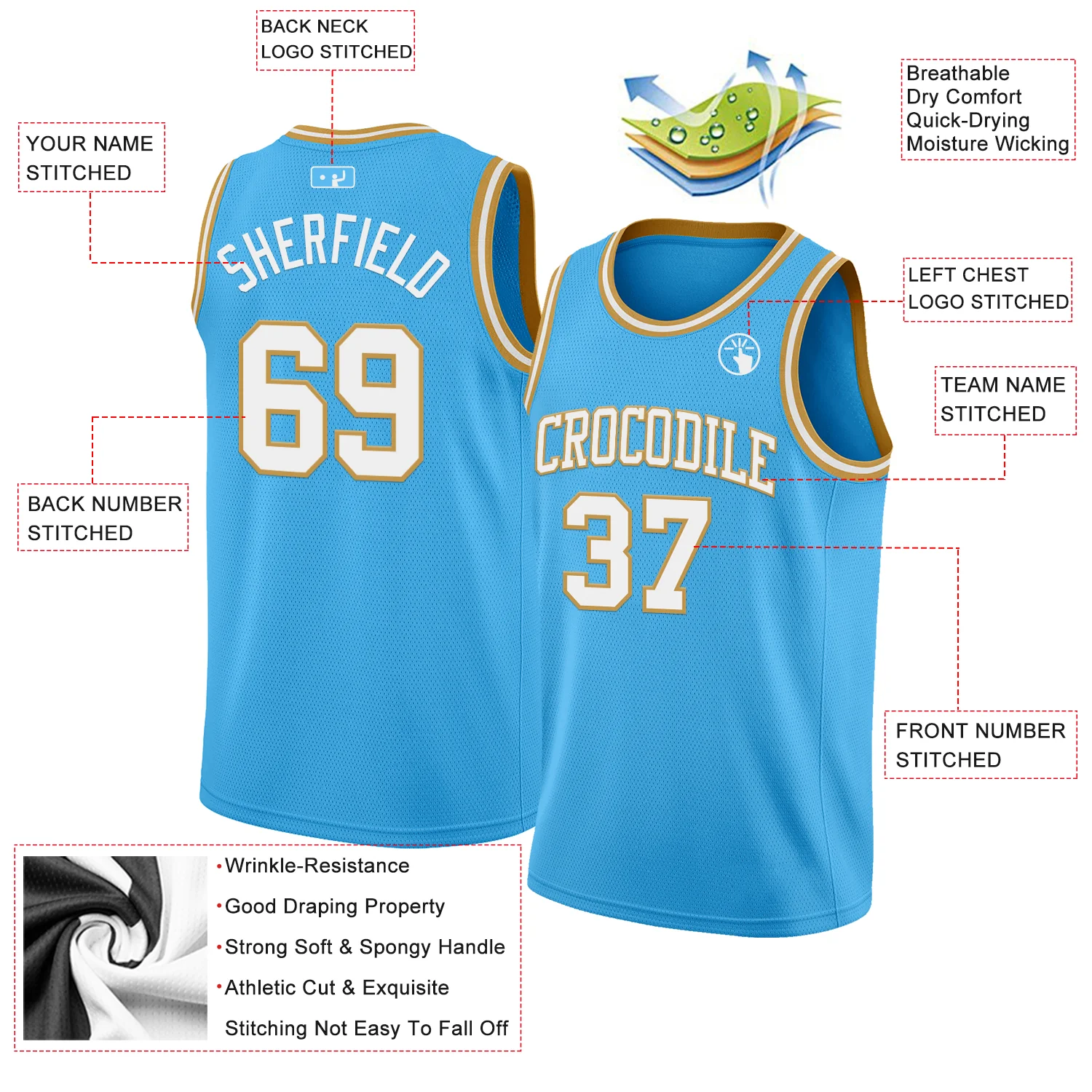 Custom Sky Blue White-Old Gold Authentic Basketball Jersey