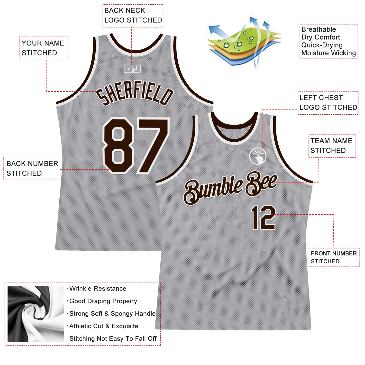 Custom Gray Brown-White Authentic Throwback Basketball Jersey