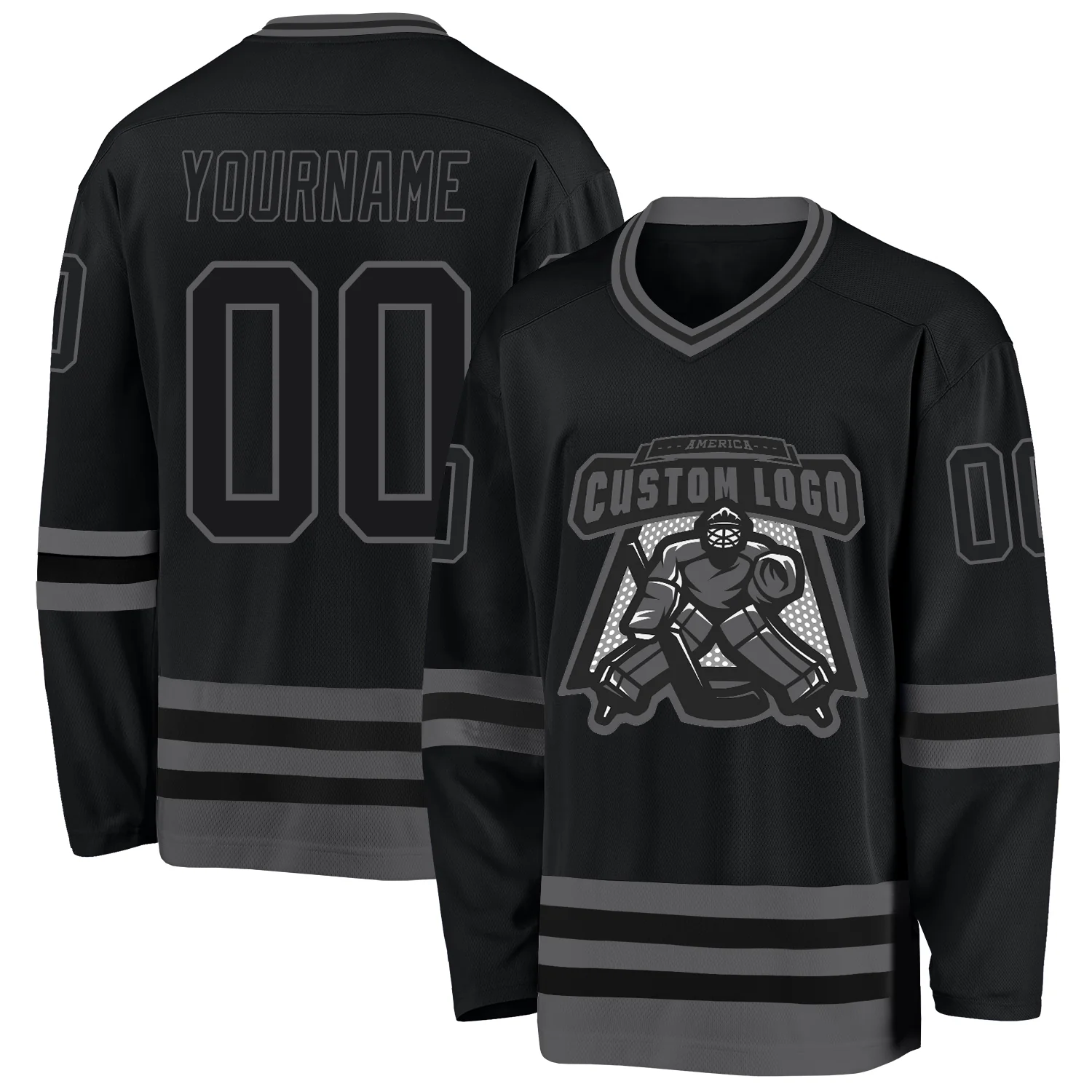 Custom Black Steel Gray Hockey Jersey