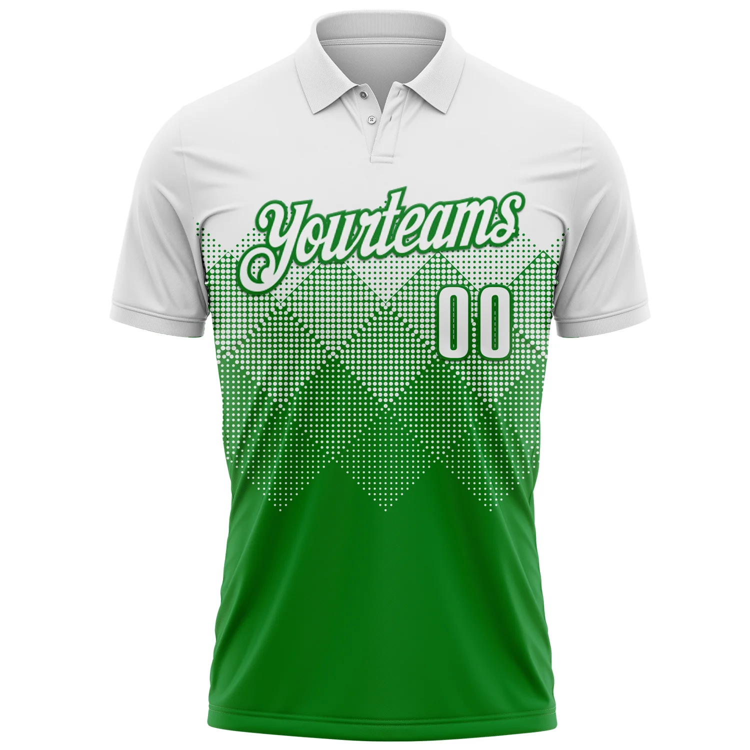 Custom White Grass Green 3D Pattern Design Gradient Square Shape Performance Polo Shirt