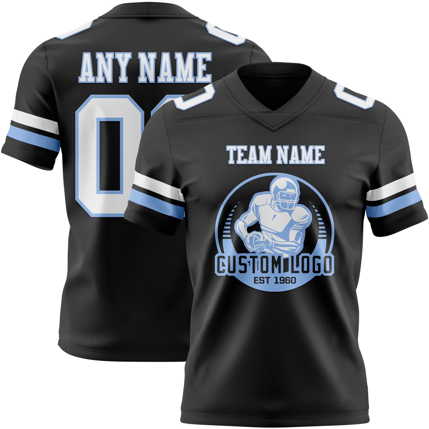 Custom Black White-Light Blue Authentic Football Jersey