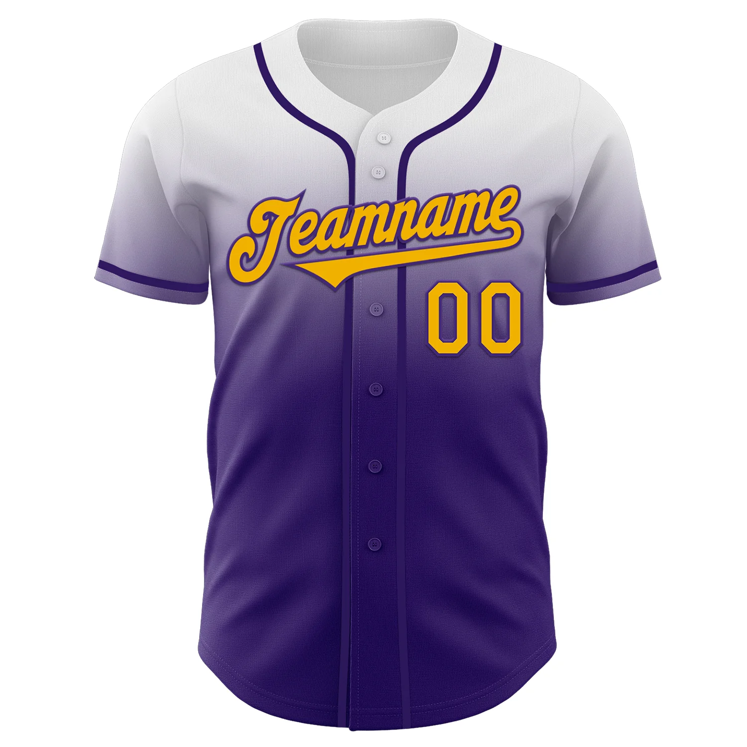Custom White Gold-Purple Authentic Fade Fashion Baseball Jersey