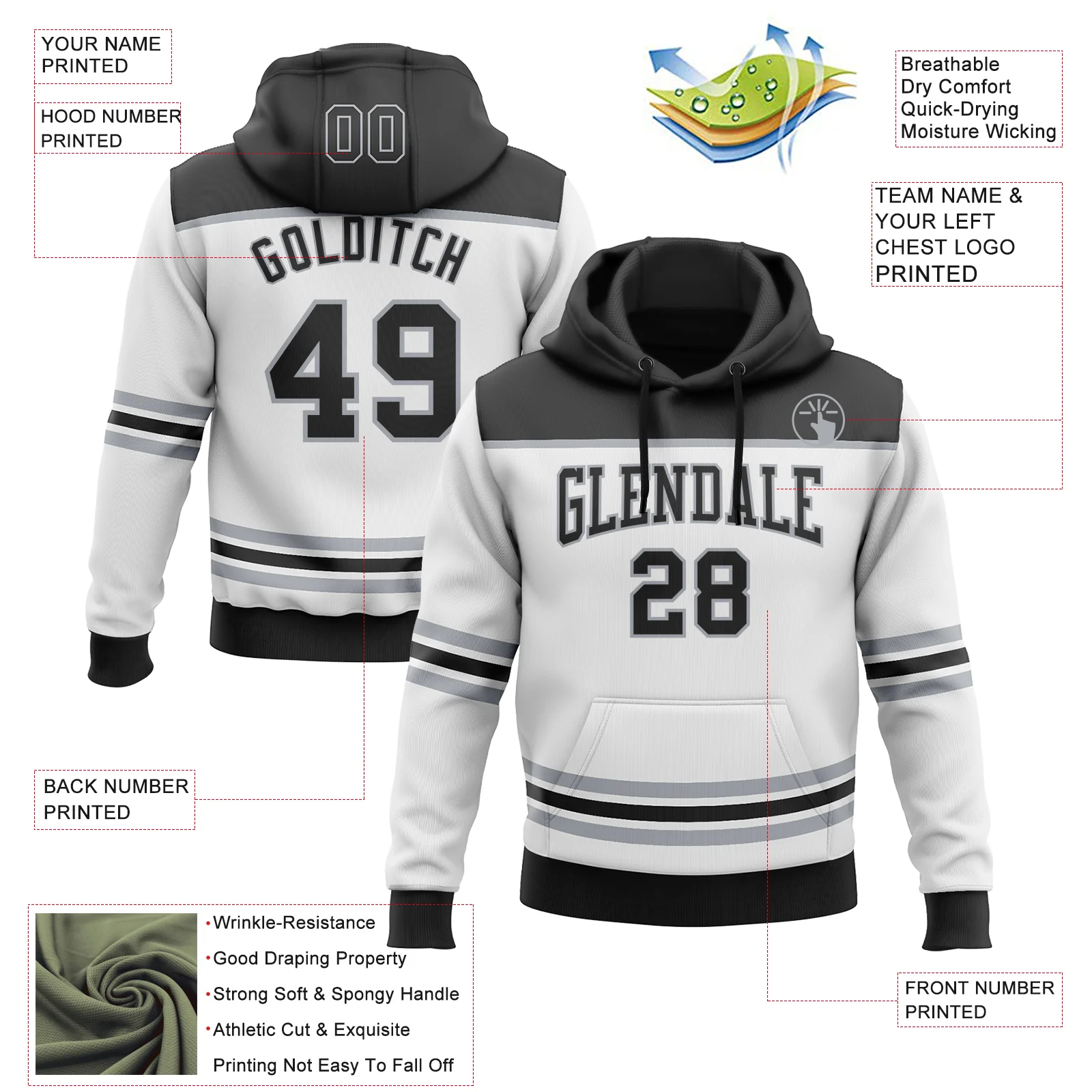 Custom White Black-Gray 3D Pattern Design Game Day Los Angeles Inspired Sports Pullover Sweatshirt Hoodie