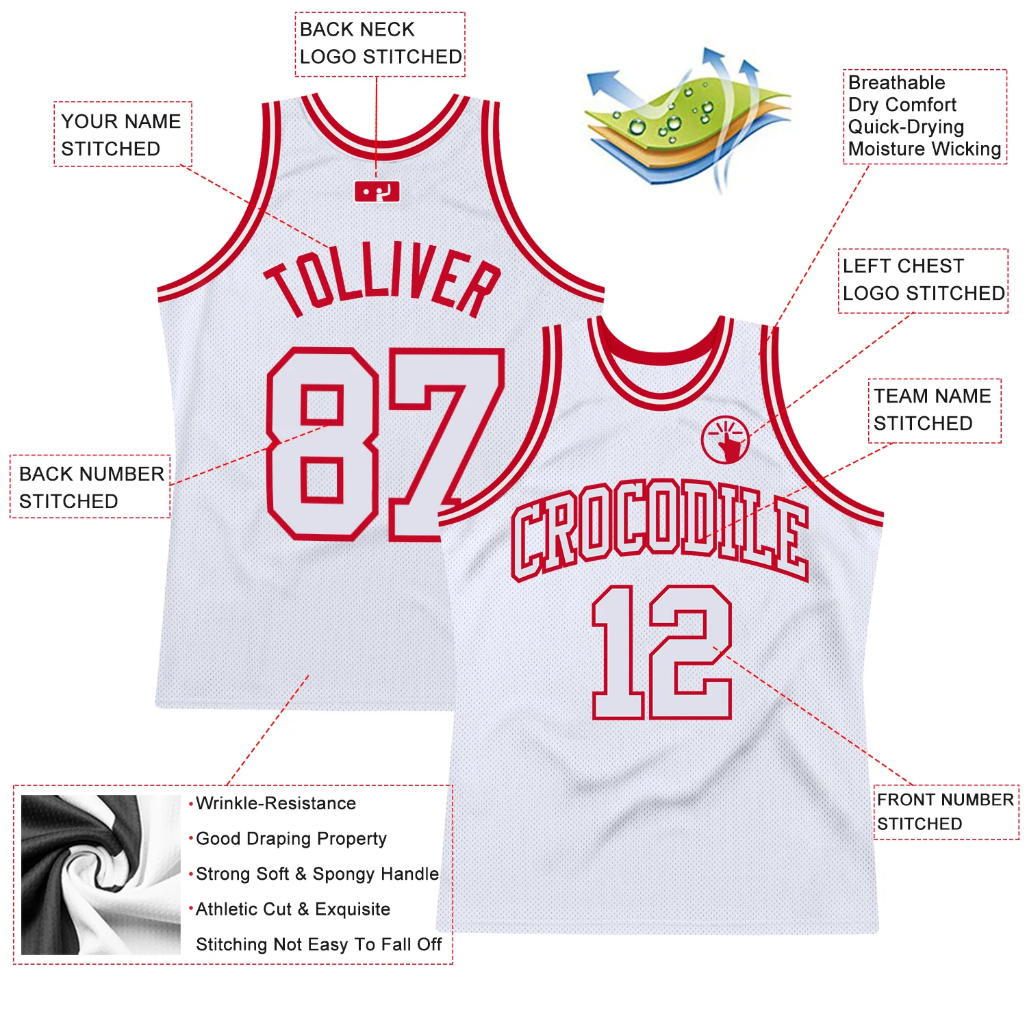 Custom White White-Red Authentic Throwback Basketball Jersey