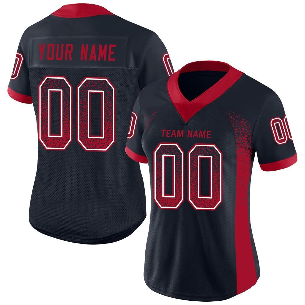 Custom Navy Red-White Drift Fashion Football Jersey