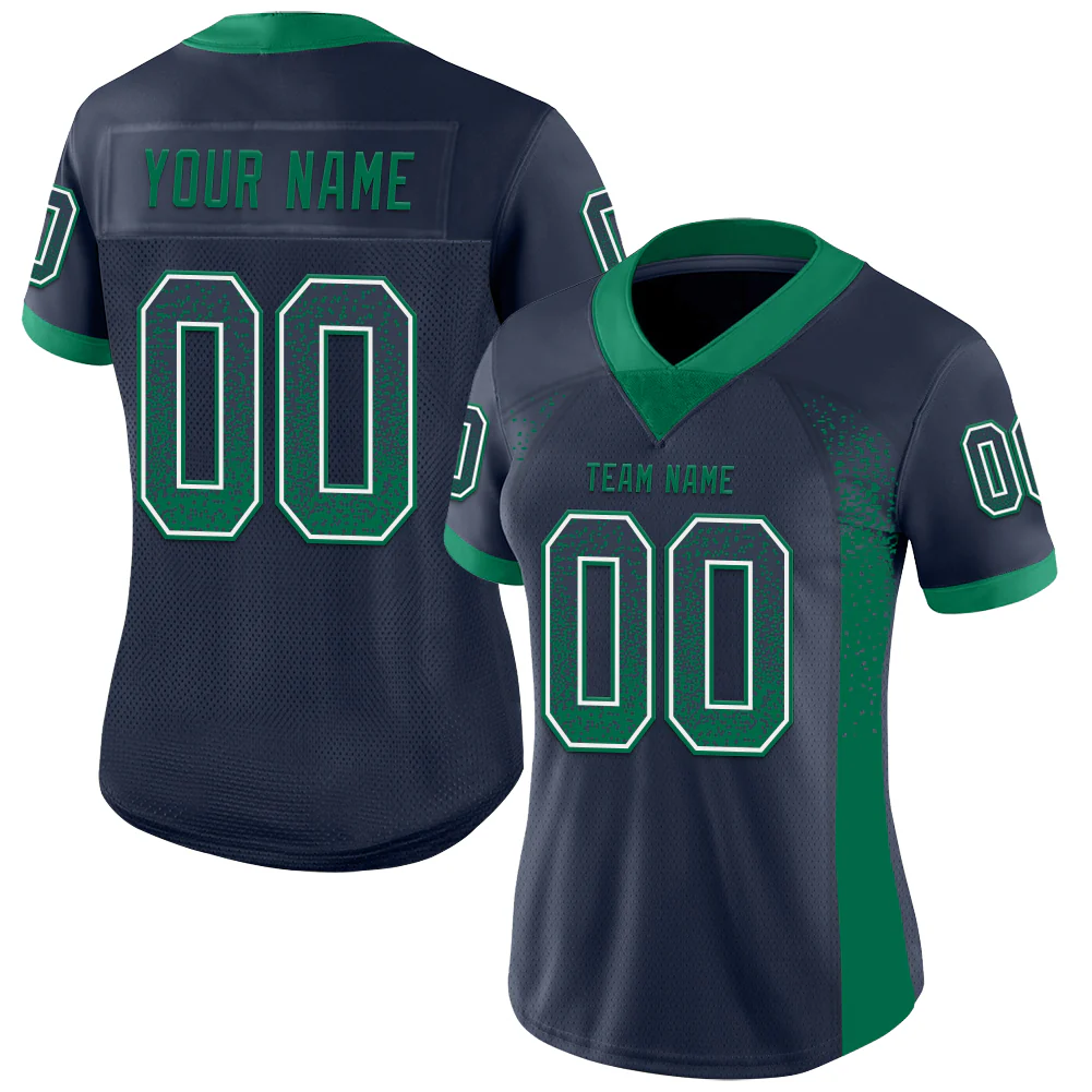 Custom Navy Kelly Green-White Drift Fashion Football Jersey