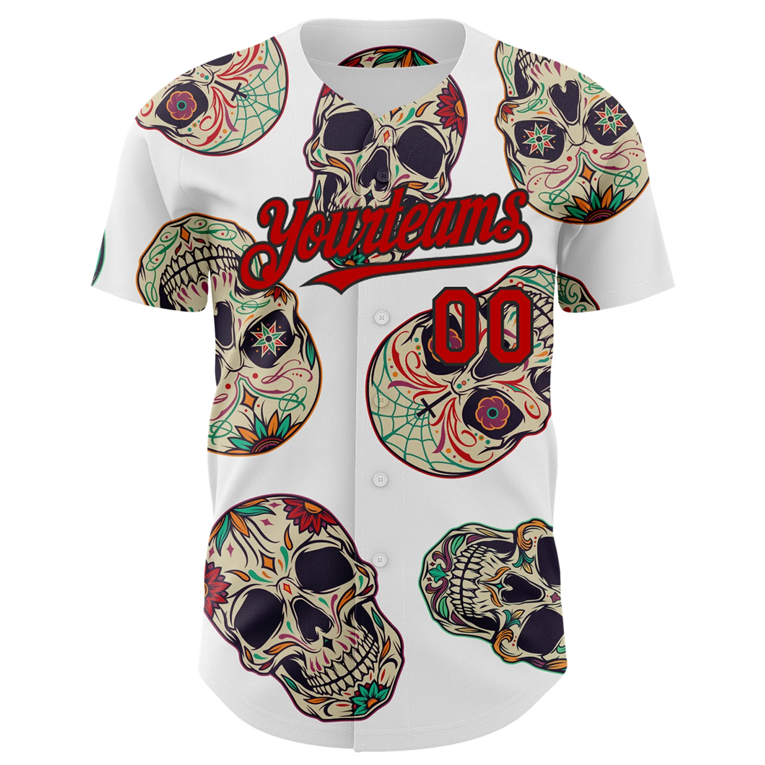 Custom White Red-Black 3D Mexican Skull Authentic Baseball Jersey