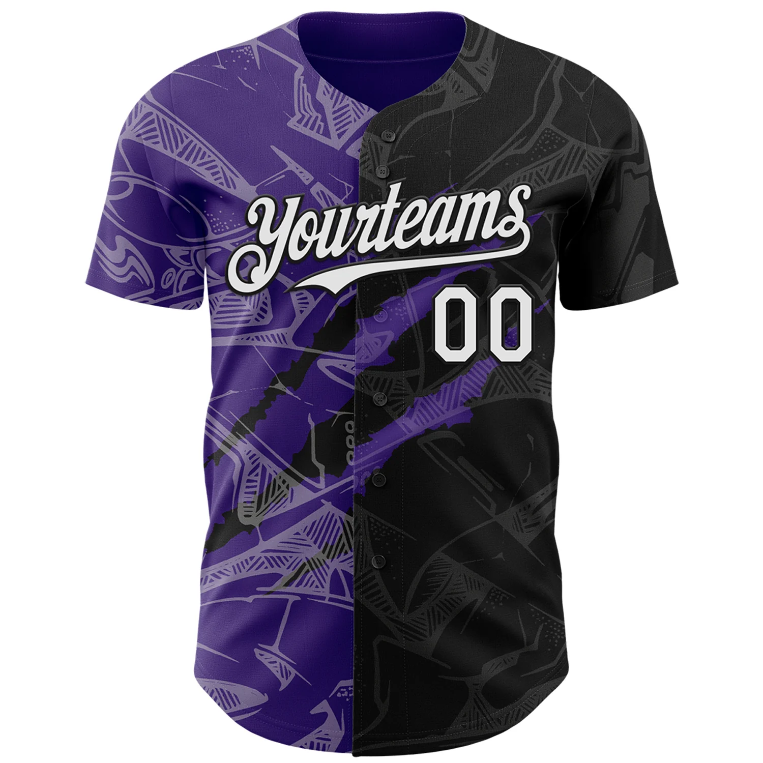 Custom Graffiti Pattern White Black-Purple 3D Scratch Authentic Baseball Jersey