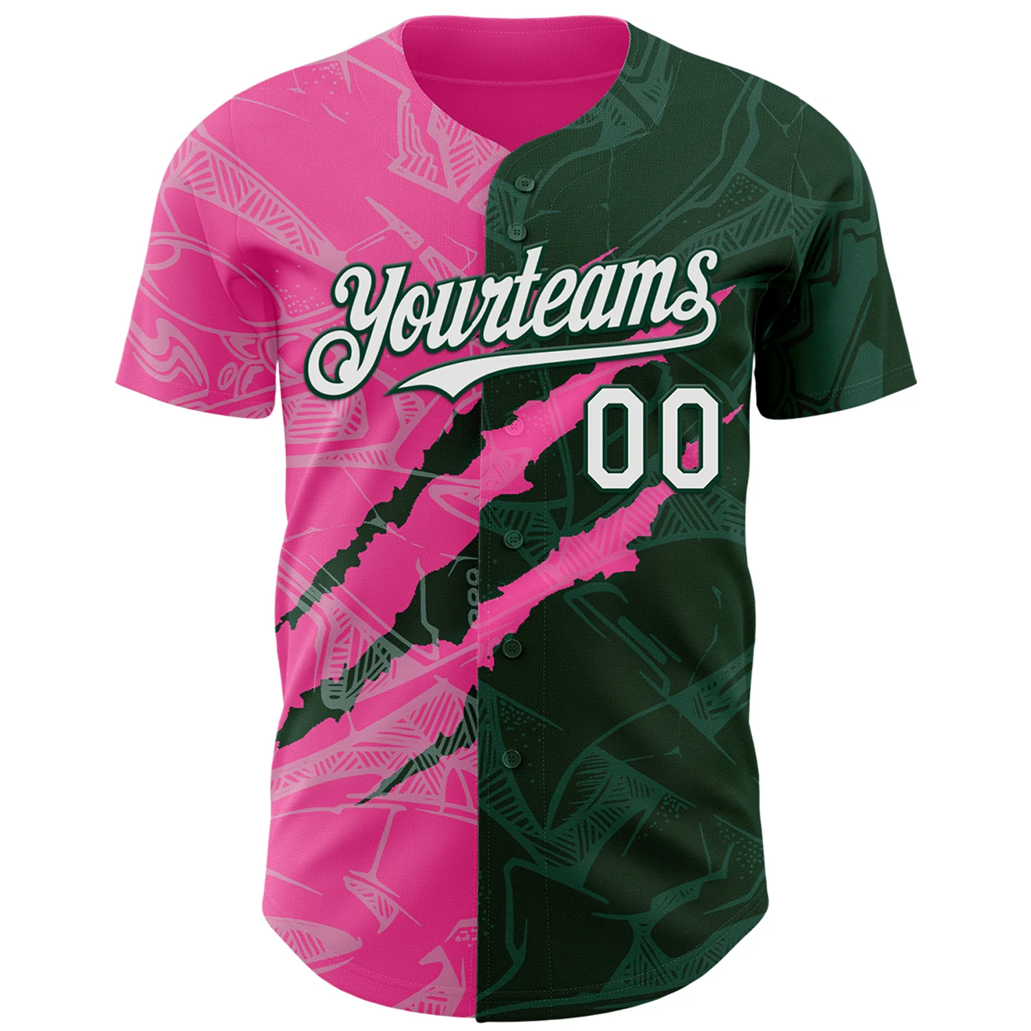 Custom Graffiti Pattern White Green-Pink 3D Scratch Authentic Baseball Jersey