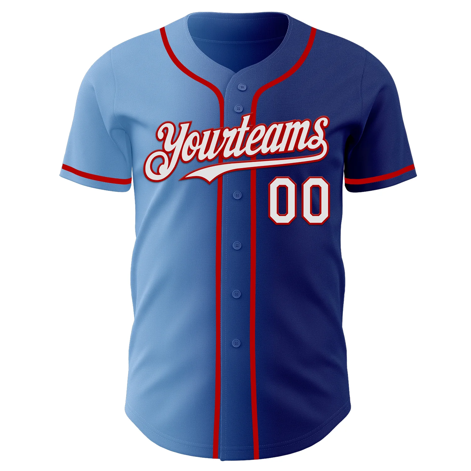Custom Royal White Light Blue-Red Authentic Gradient Fashion Baseball Jersey