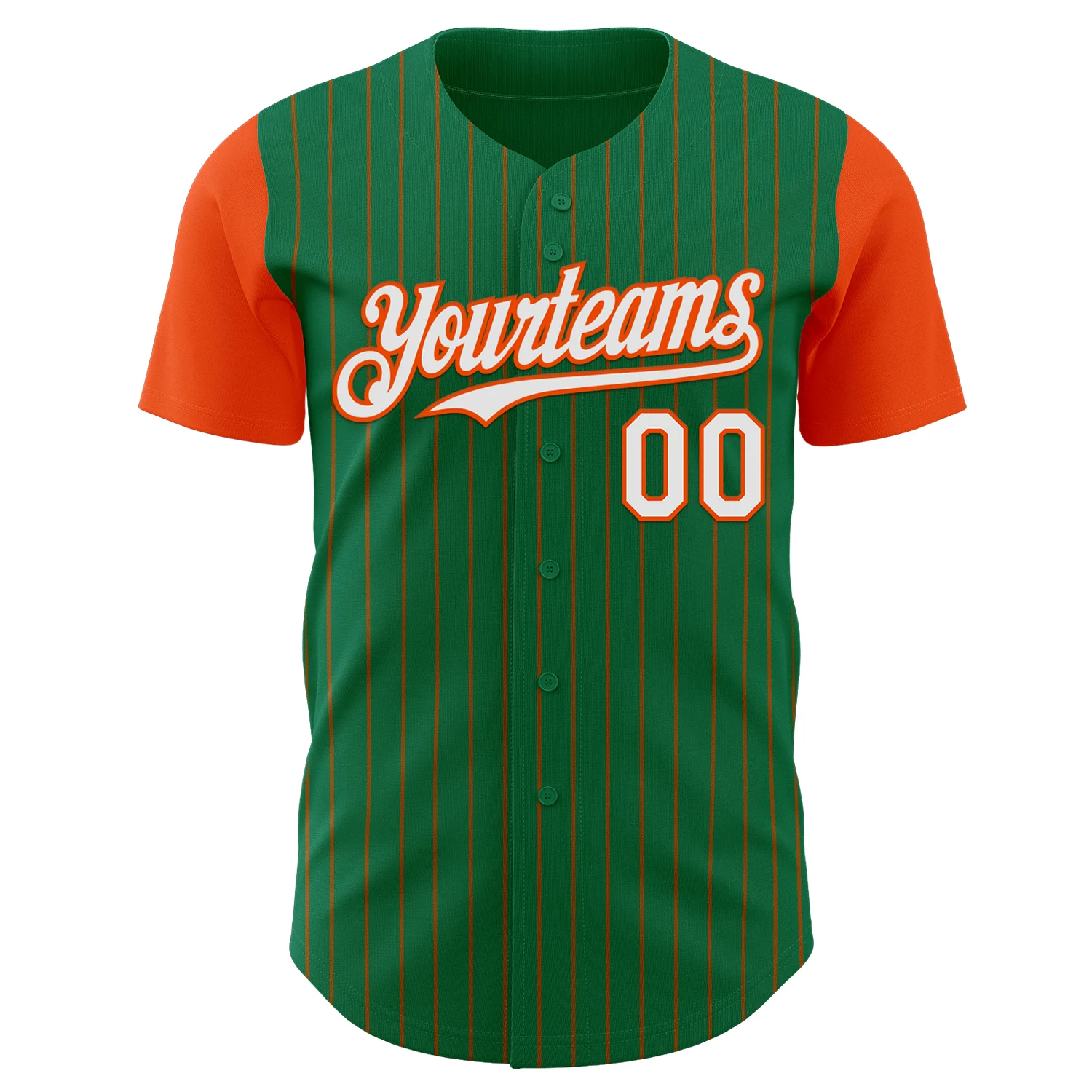 Custom Kelly Green Orange Pinstripe White Authentic Two Tone Baseball Jersey
