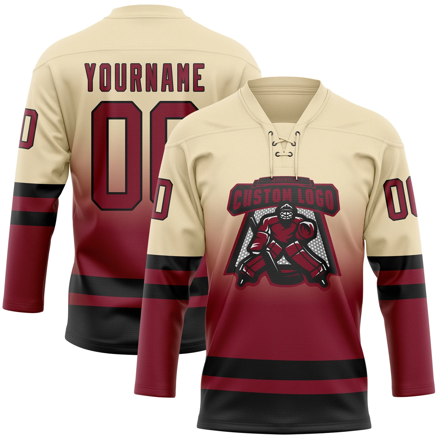 Custom Cream Crimson-Black Fade Fashion Hockey Lace Neck Jersey