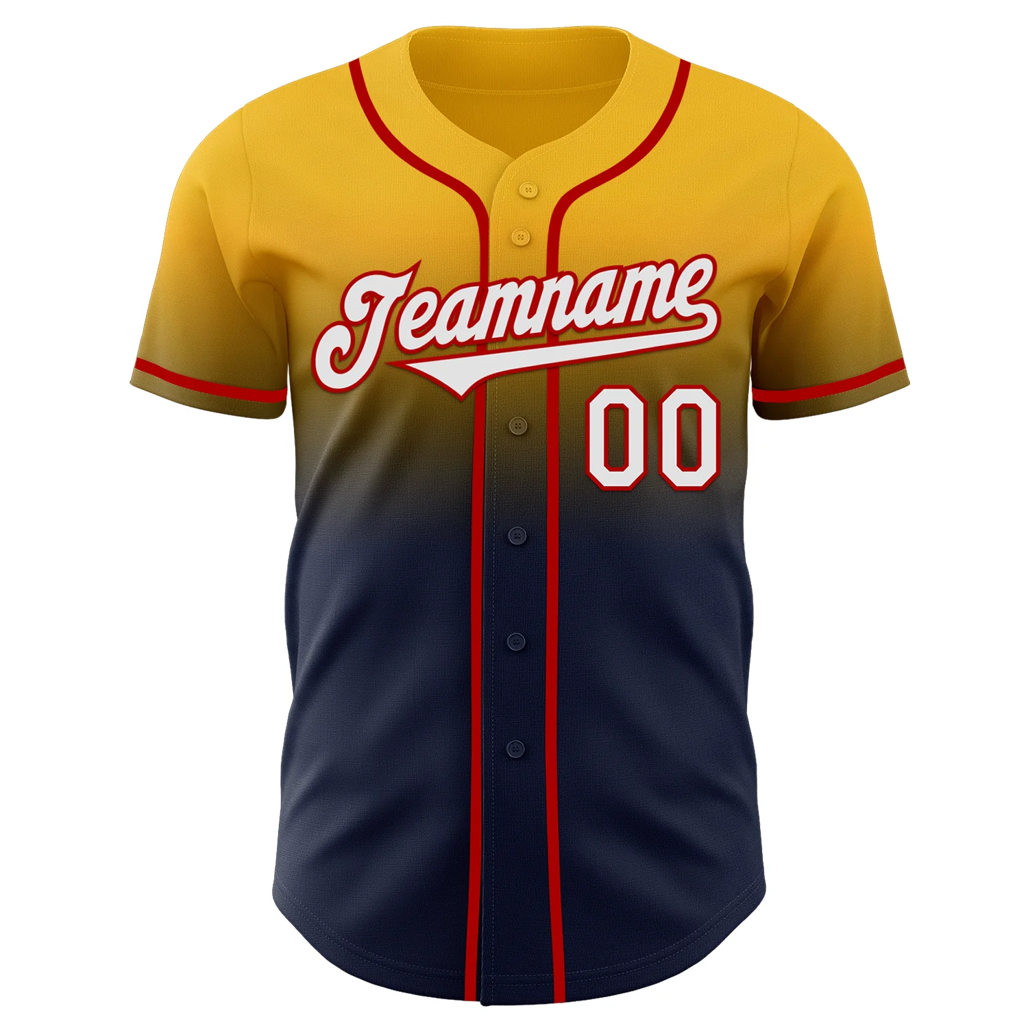 Custom Gold Navy-Red Authentic Fade Fashion Baseball Jersey