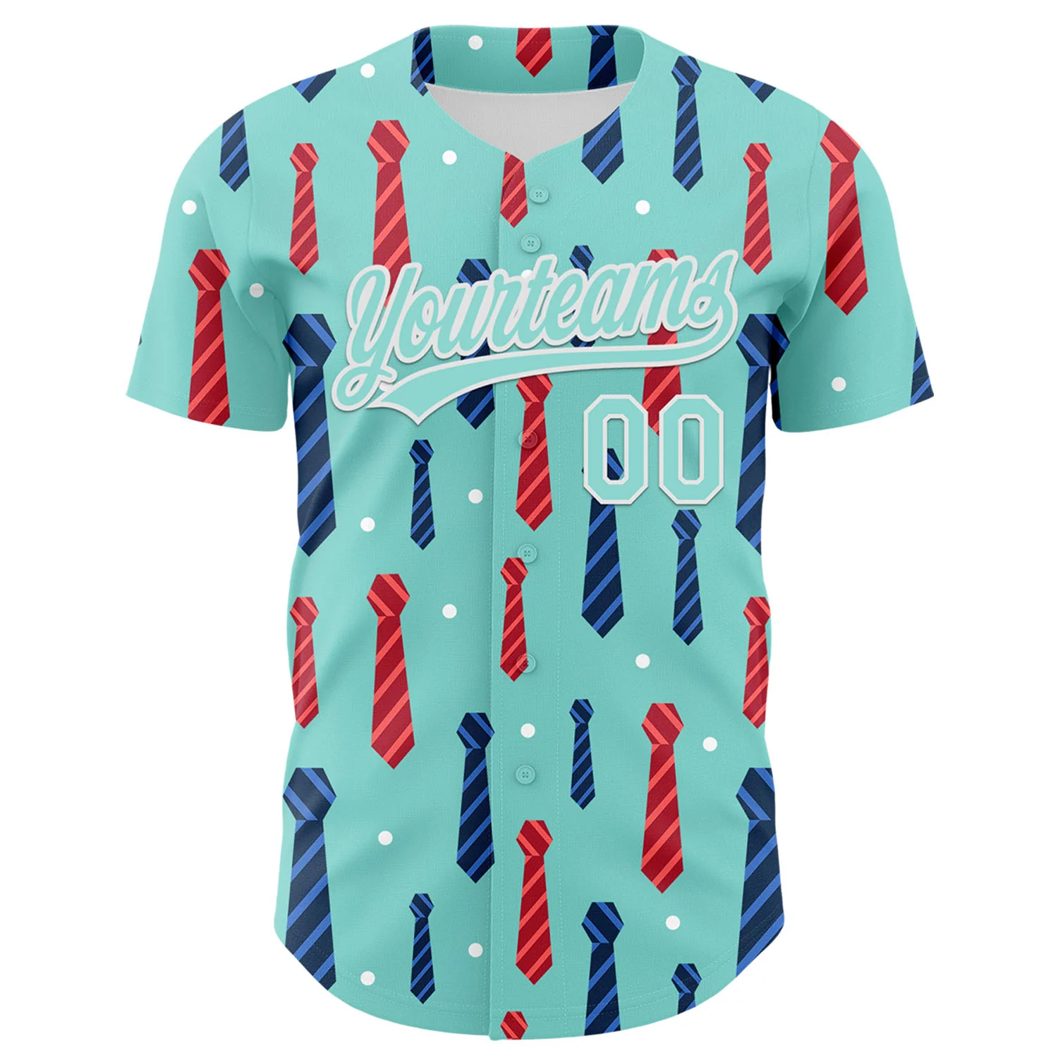 Custom Ice Blue White 3D Pattern Design Father's Day Tie Authentic Baseball Jersey