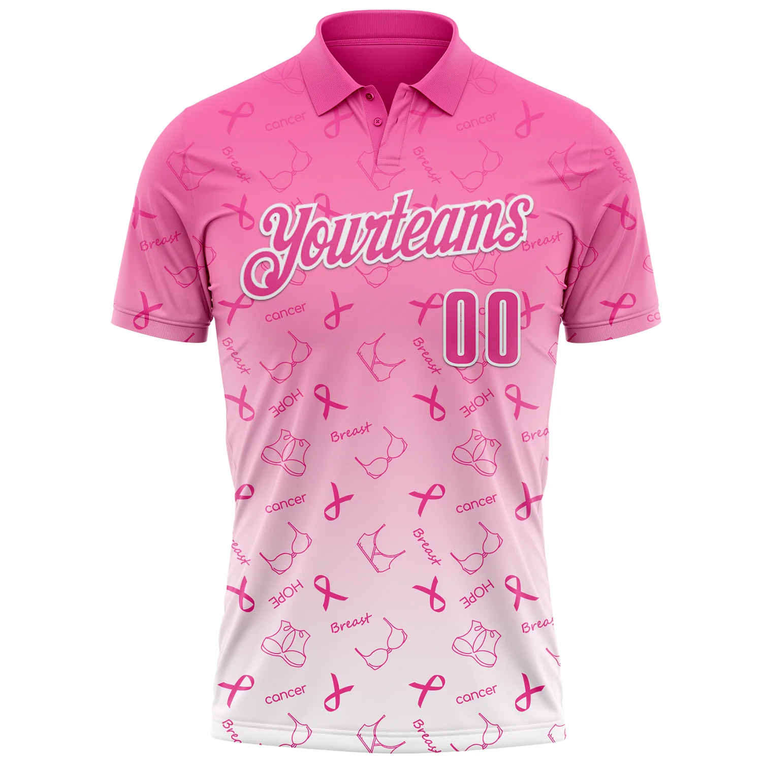 Custom Pink White 3D Gradient Pink Ribbon Breast Cancer Awareness Month Women Health Care Support Performance Polo Shirt