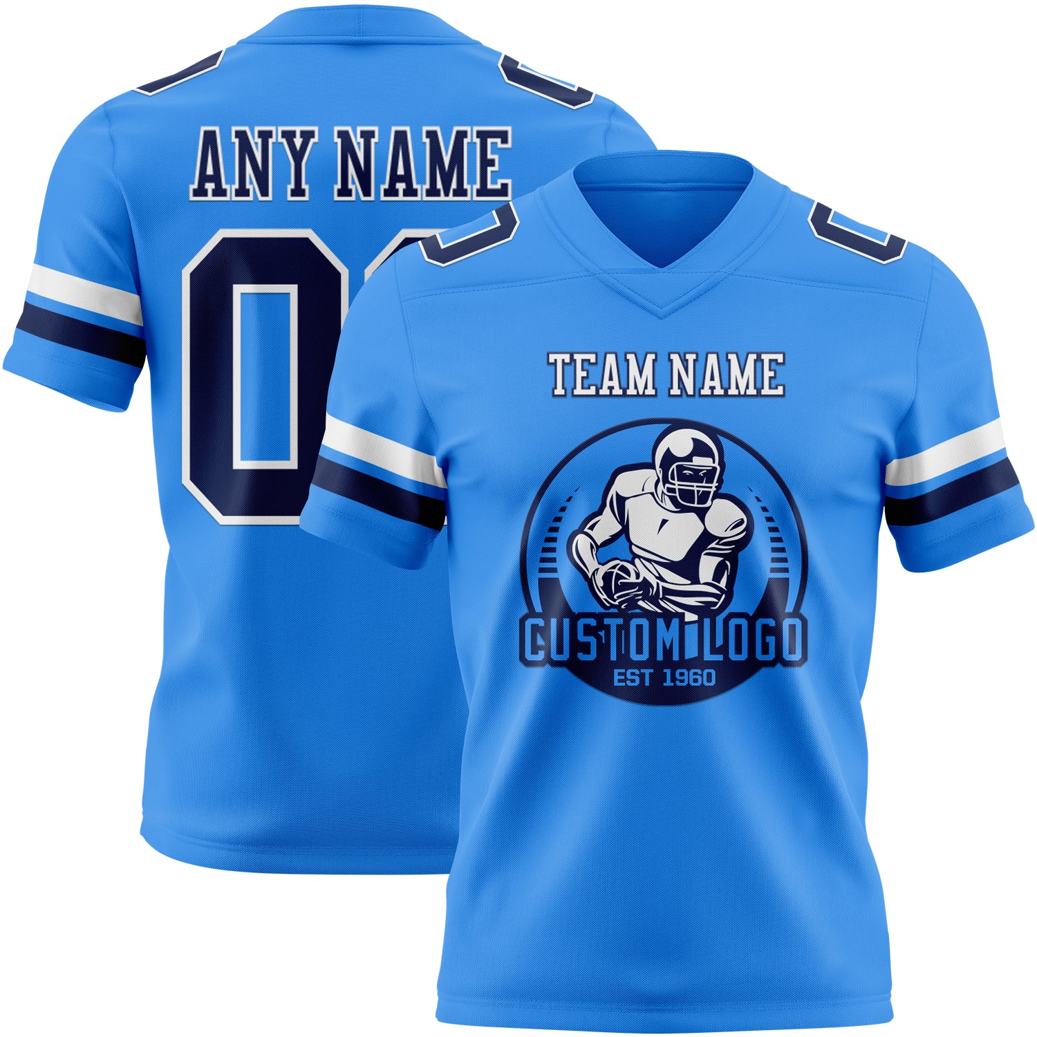 Custom Powder Blue Navy-White Authentic Football Jersey